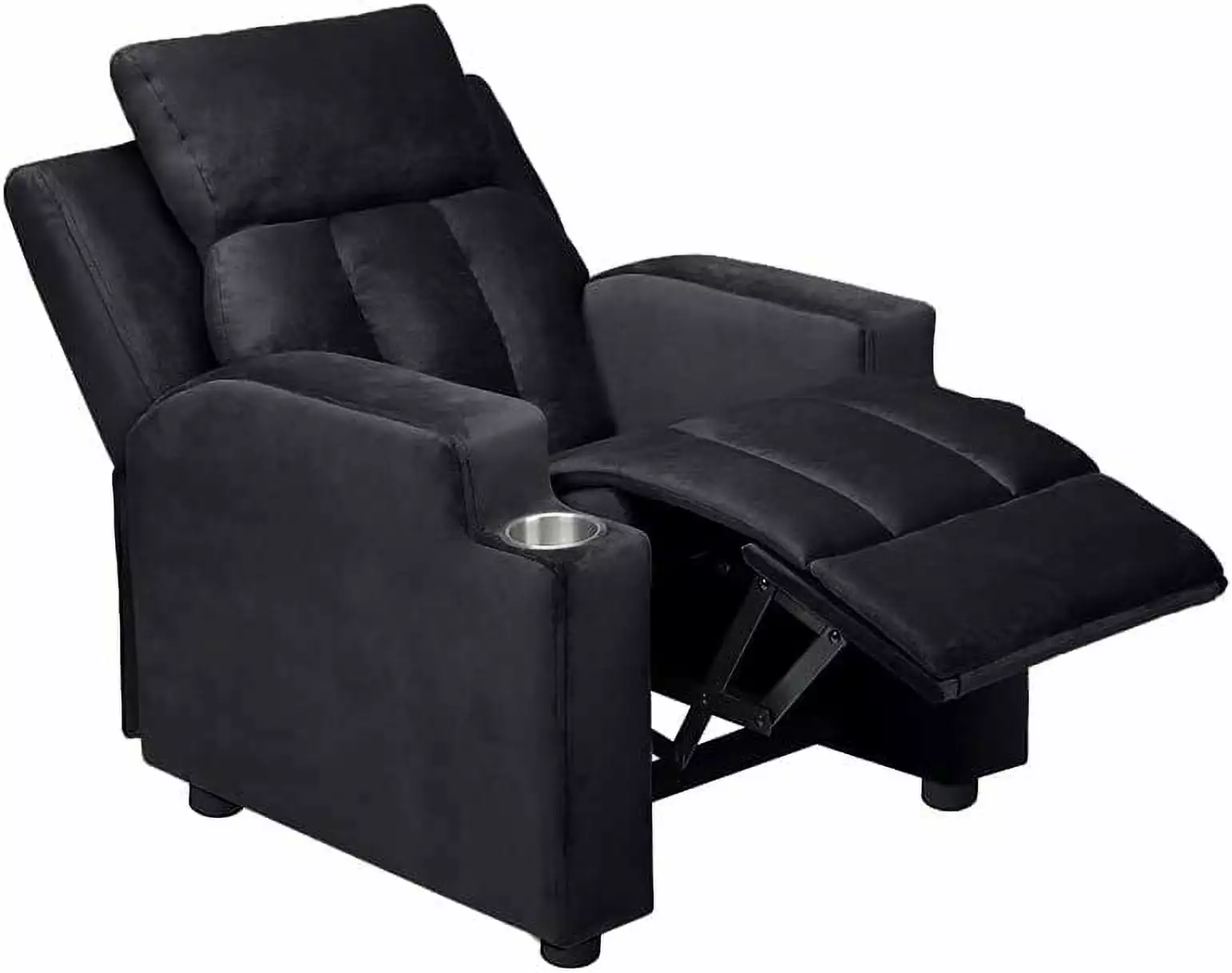 FETON Sally Deluxe Kids Recliner Chair Footrest and 2 Cup Holders - Black Microfiber