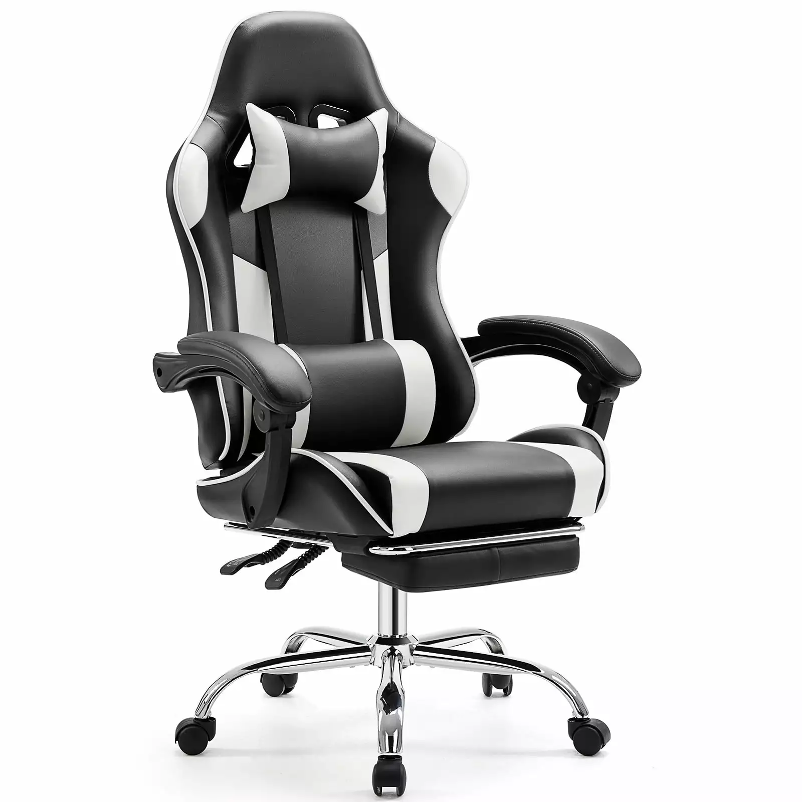 Video Game Desk Chair Ergonomic Computer Footrest and Comfy Lumbar Support PU Leather Recliner Headrest Jujwooo