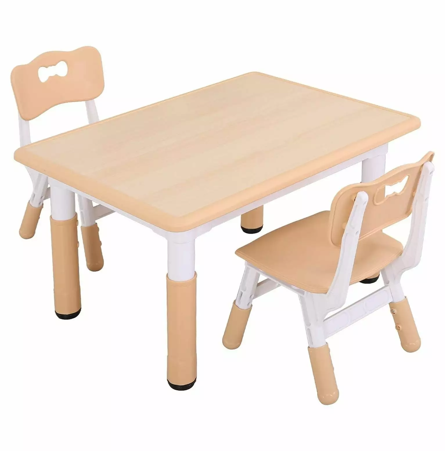 BULYAXIA Height Adjustable Kids Study Table and Chairs Set - Maple Top Plastic Children Art Desk 2 Seats