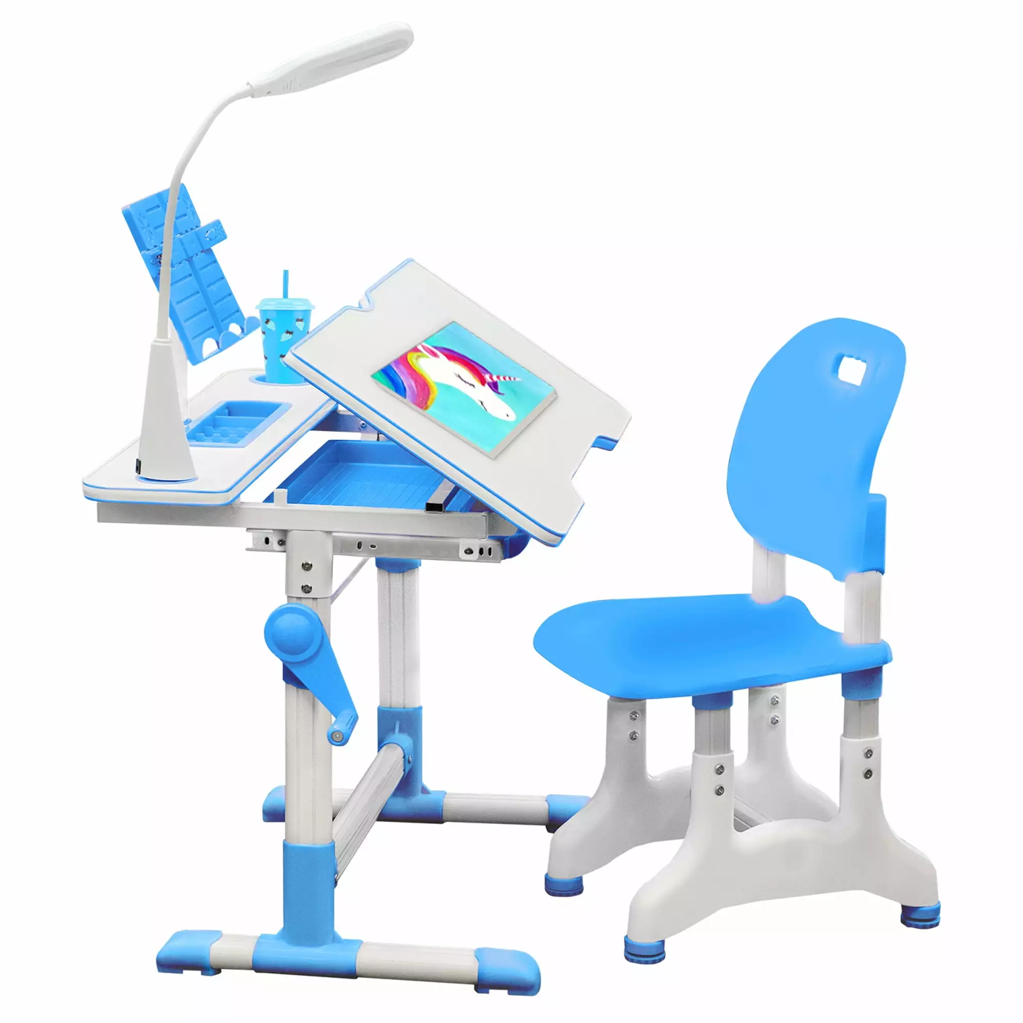 Height Adjustable Desk Kids Chair Book Stand Drawers and LED Lamp Gorilla Gadgets