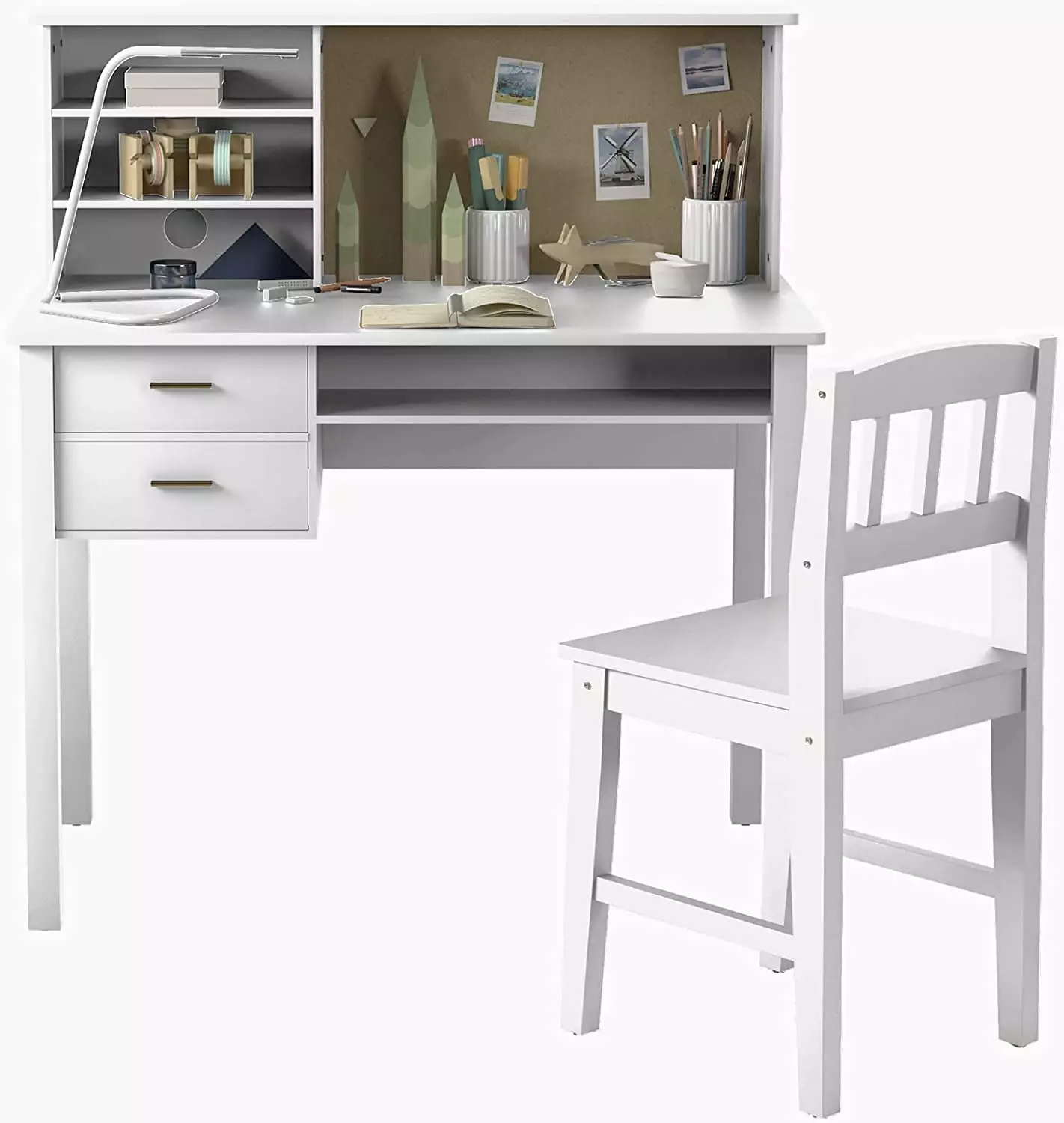 Mjkone Kids Desk and Chair Set Board Study Computer Work Station Writing Table White