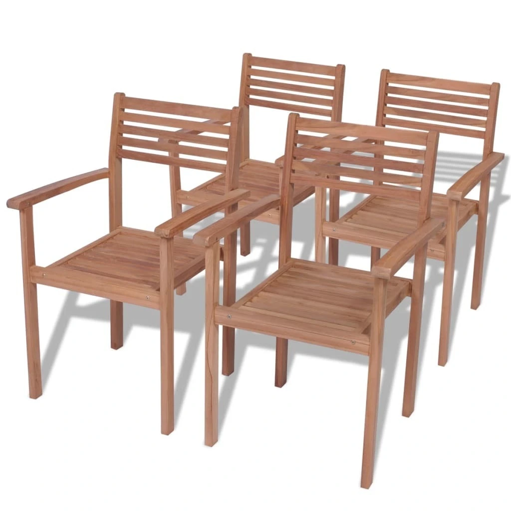 4-Piece Dining Chairs Red Cushions Solid Teak Wood Phoenix Dropship