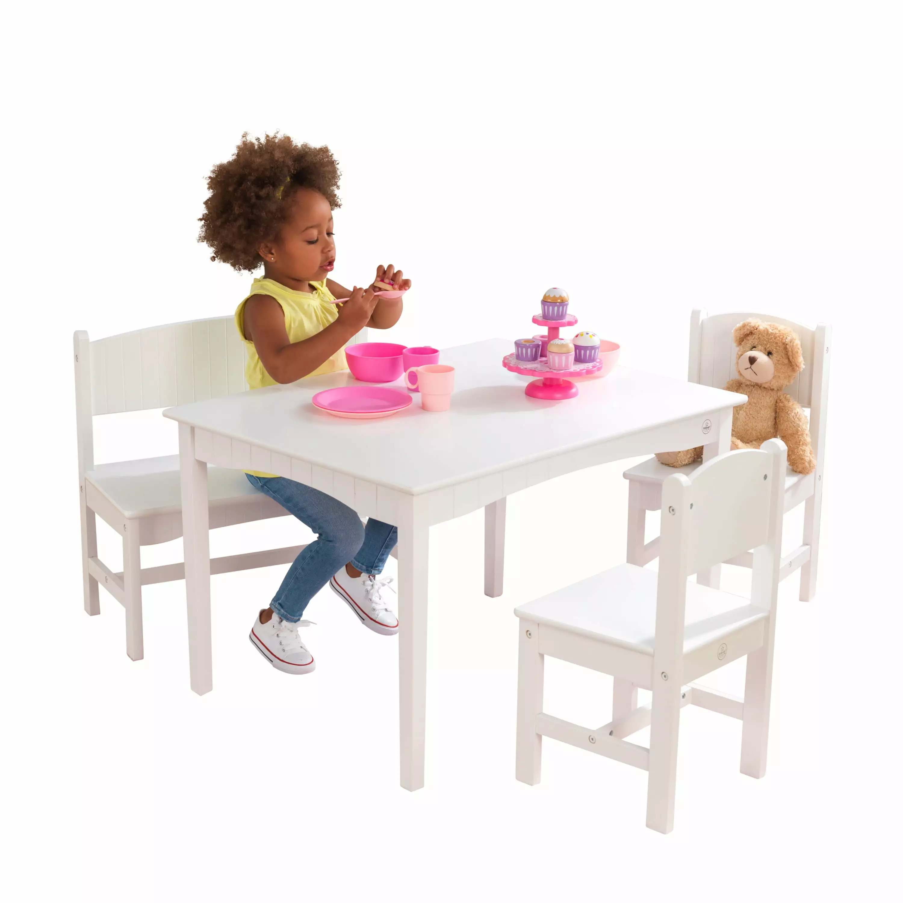 KidKraft Nantucket Wooden Table Bench and 2 Chairs Children's Furniture White