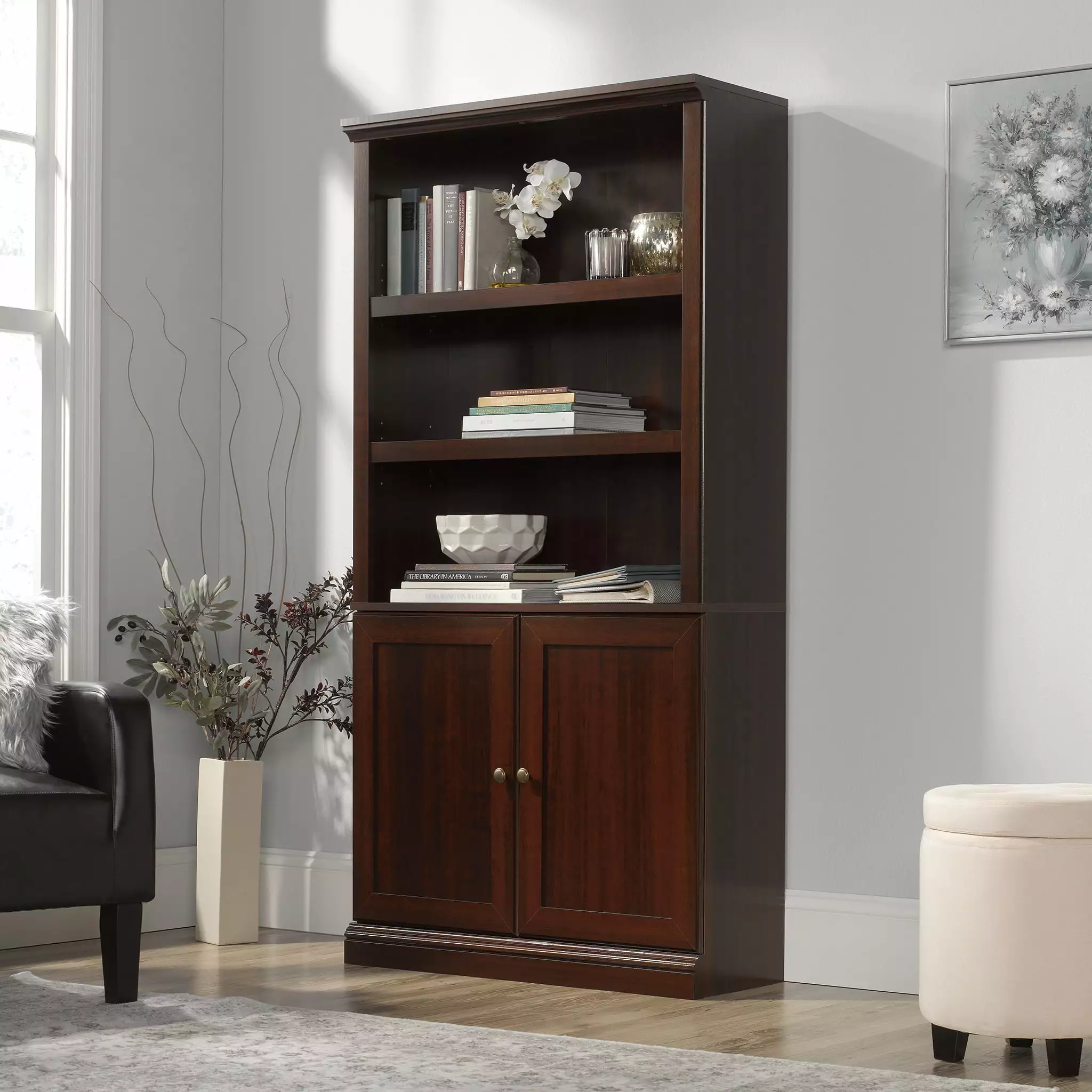 Sauder 5-Shelf Bookcase 2 Doors Select Cherry Finish