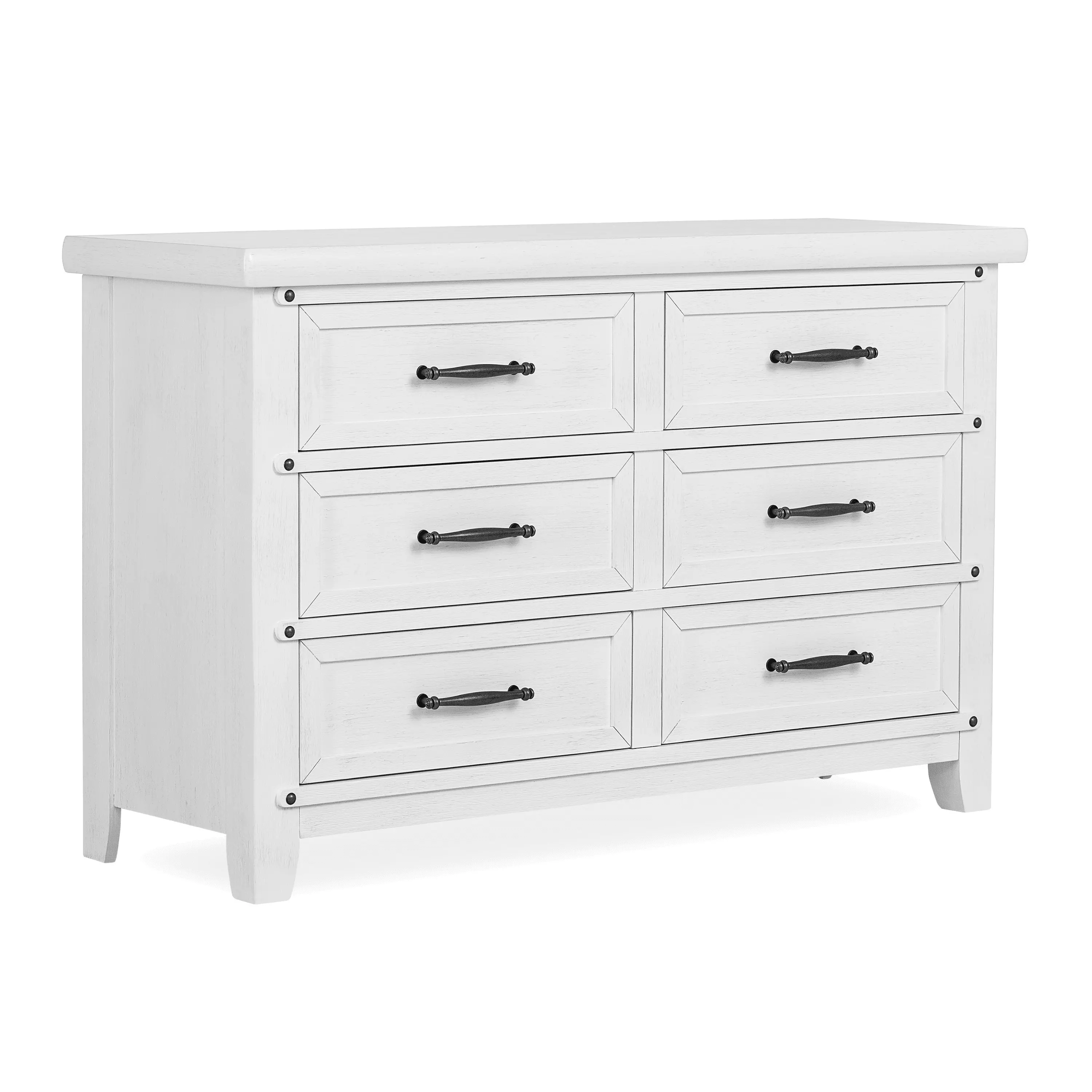 Evolur Andorra Double Dresser Spacious Six Drawer Hardwood Dresser Weathered White