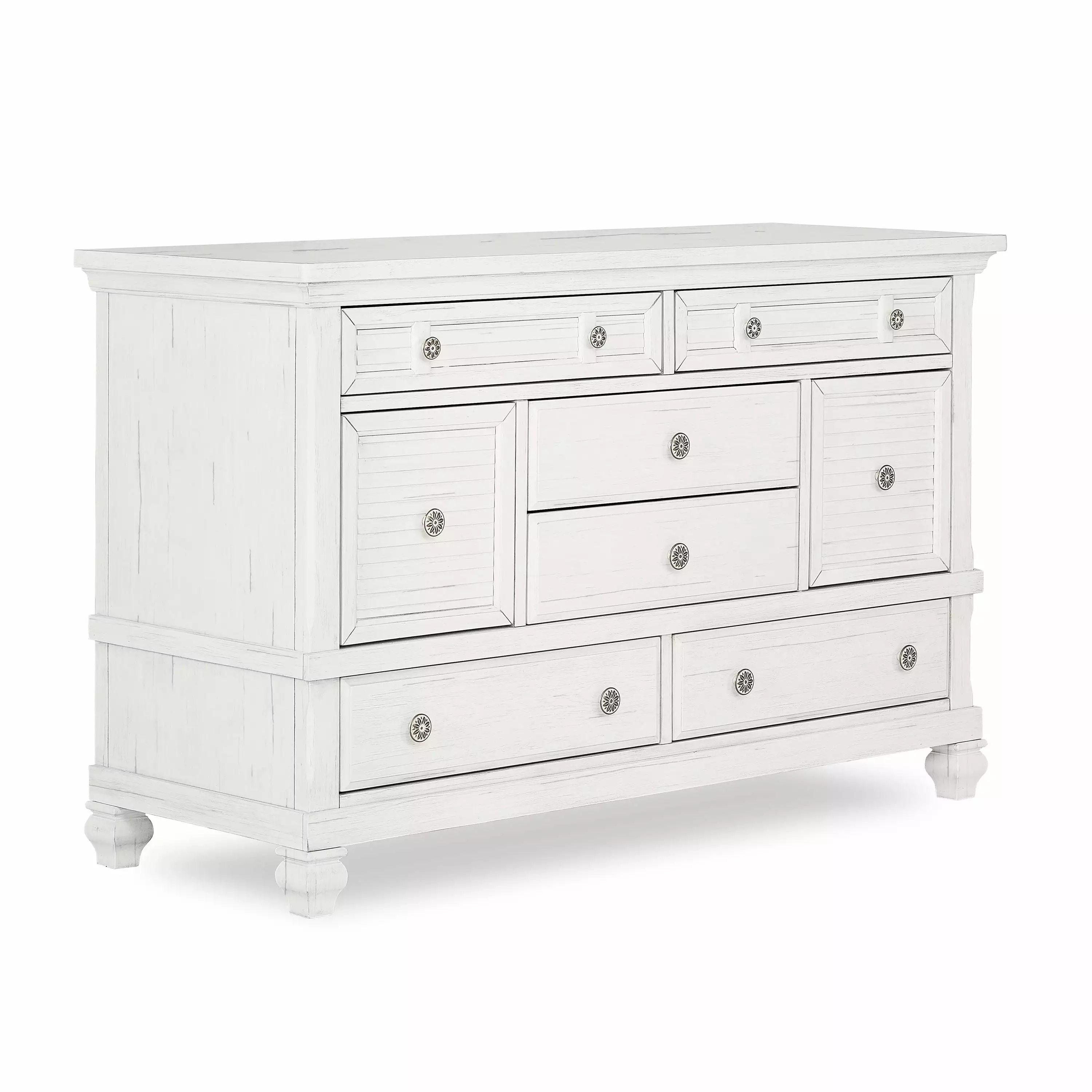 Evolur Signature Cape May Double Dresser Weathered White 6 Drawers