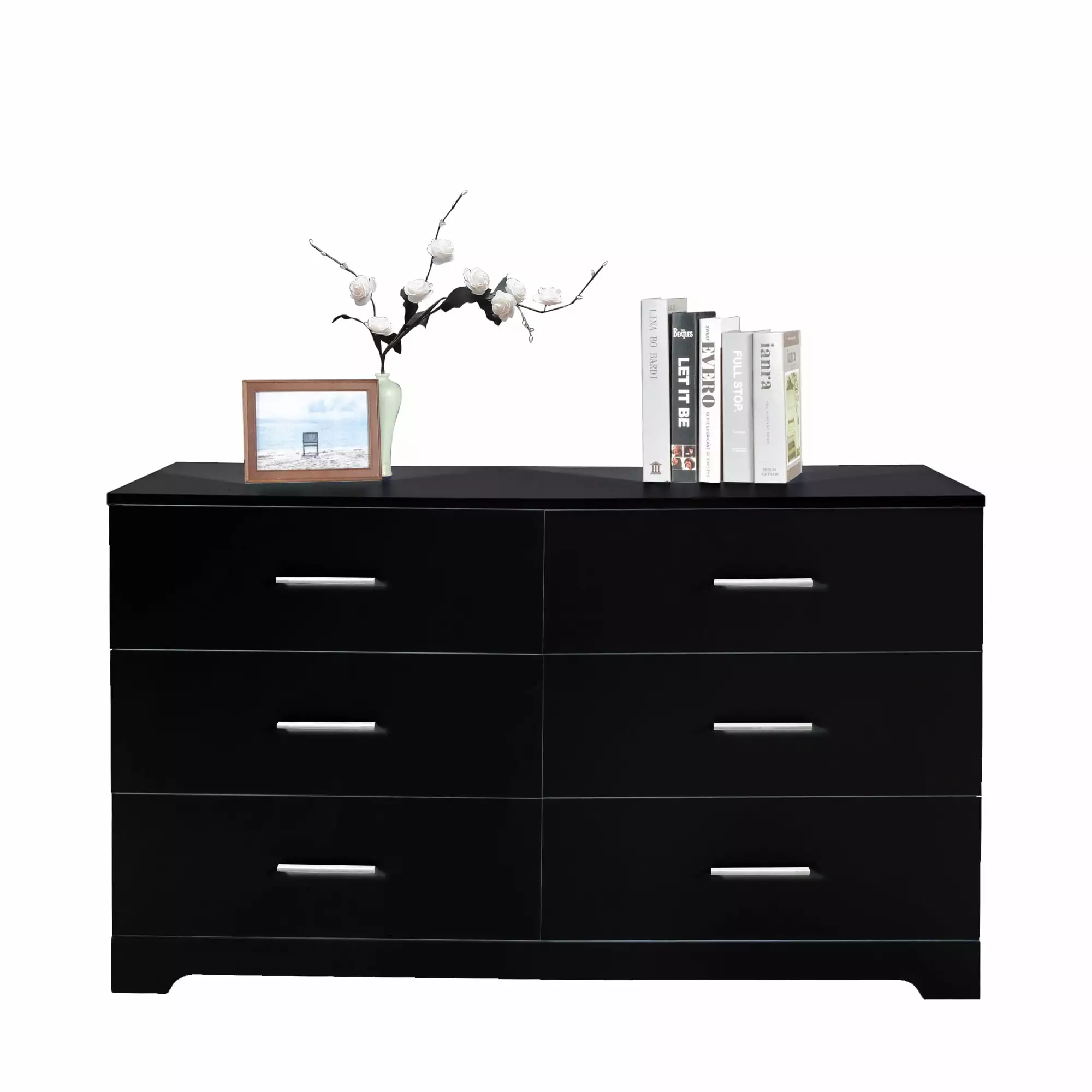 GeDecor 6 Drawer Double Dresser Bedroom Wide Storage Cabinet Black FCH