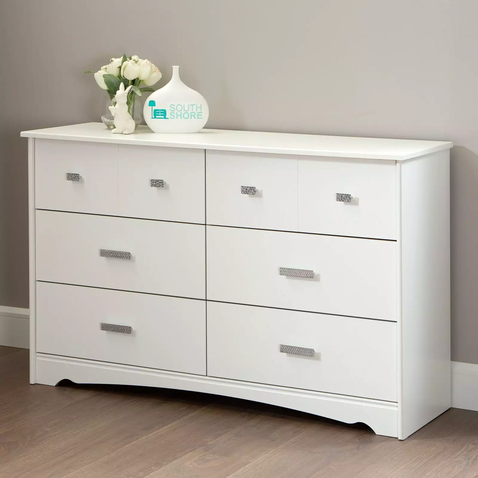 South Shore Sabrina 6 Drawer Wood Double Dresser White - Spacious Bedroom Storage