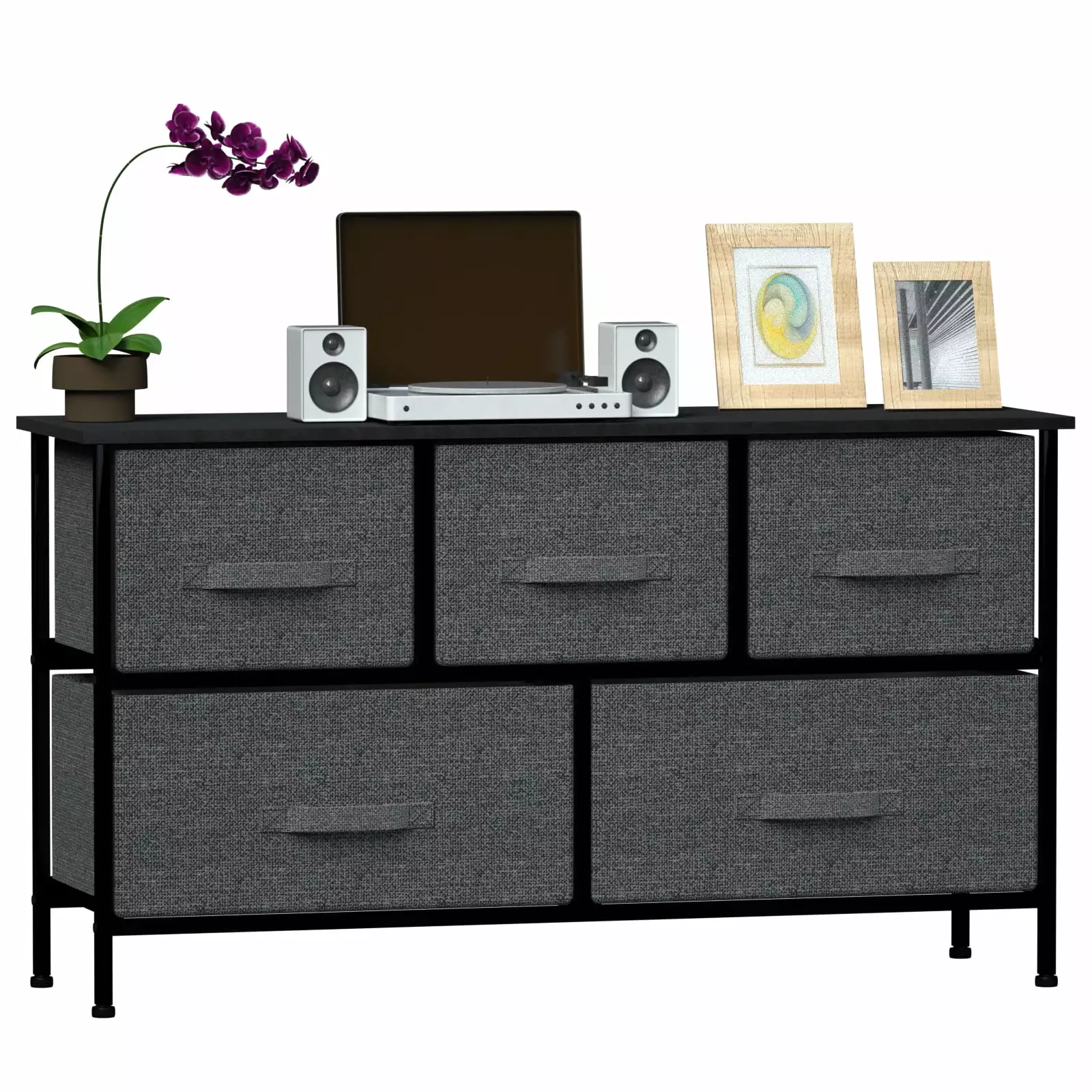 Hengu 2 Tier 5-Drawer Fabric Storage Tower Clothing and Toys Gray