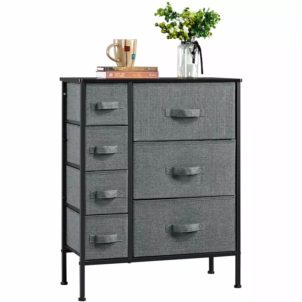 SmileMart 7-Drawer Fabric Storage Tower Black Metal Frame Dark Gray Smile Mart