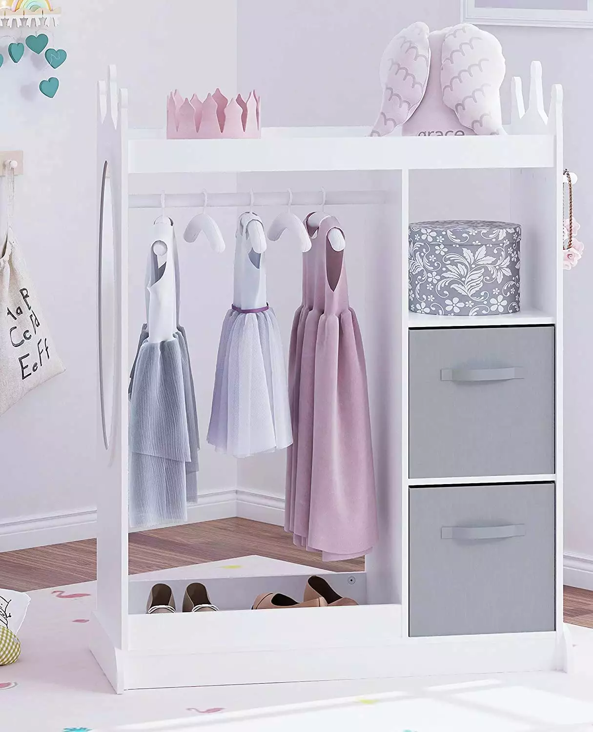 UTEX Kids Dress Up Storage Mirror and Toy Organizer Girls and Boys