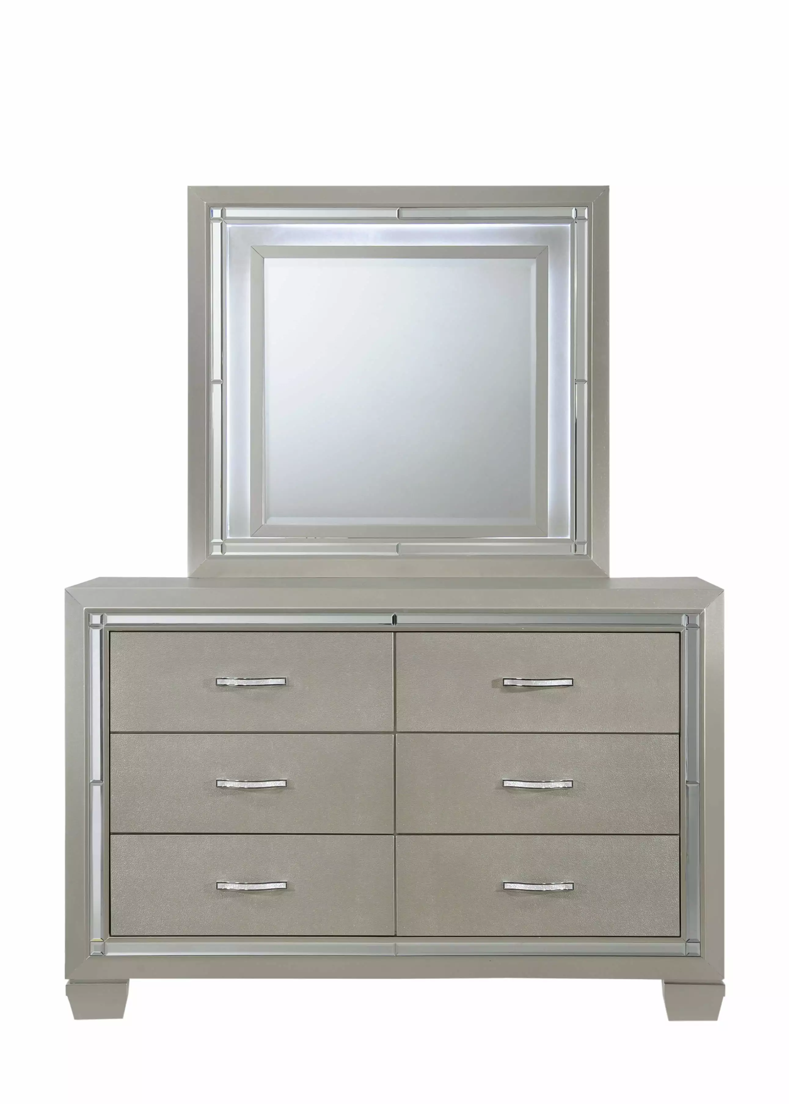 Picket Houtilize Glamour Youth Dresser & Mirror Set LED Light Champagne Picket House Furnishings