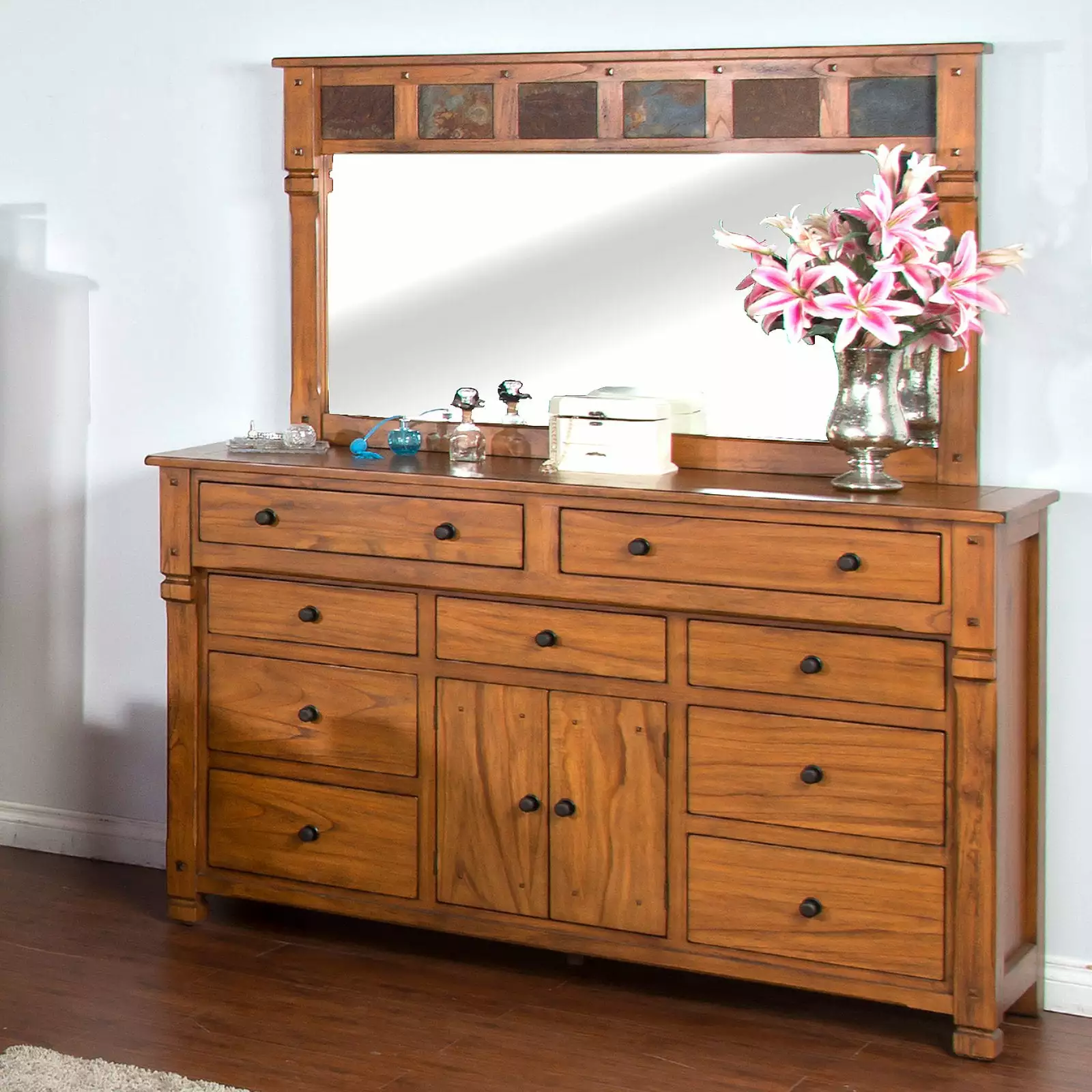 Sunny Designs Sedona 60 Traditional Wood Mirror Rustic Oak