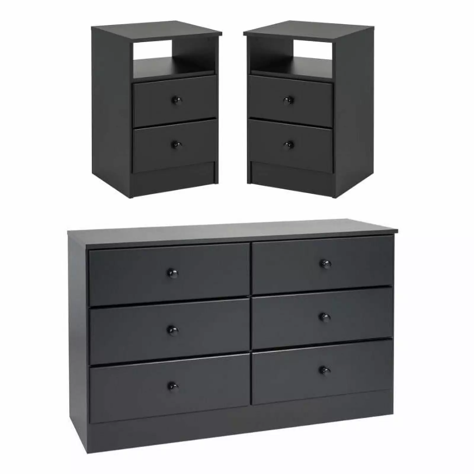Home Square 3-Piece Set 2 Nightstands and 6-Drawer Double Dresser Black