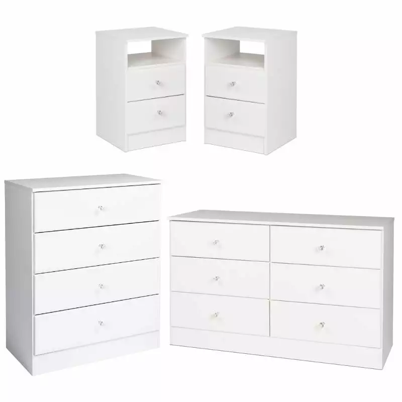 Home Square 4-Piece Bedroom Set - 2 Nightstands Double Dresser & 4-Drawer Chest