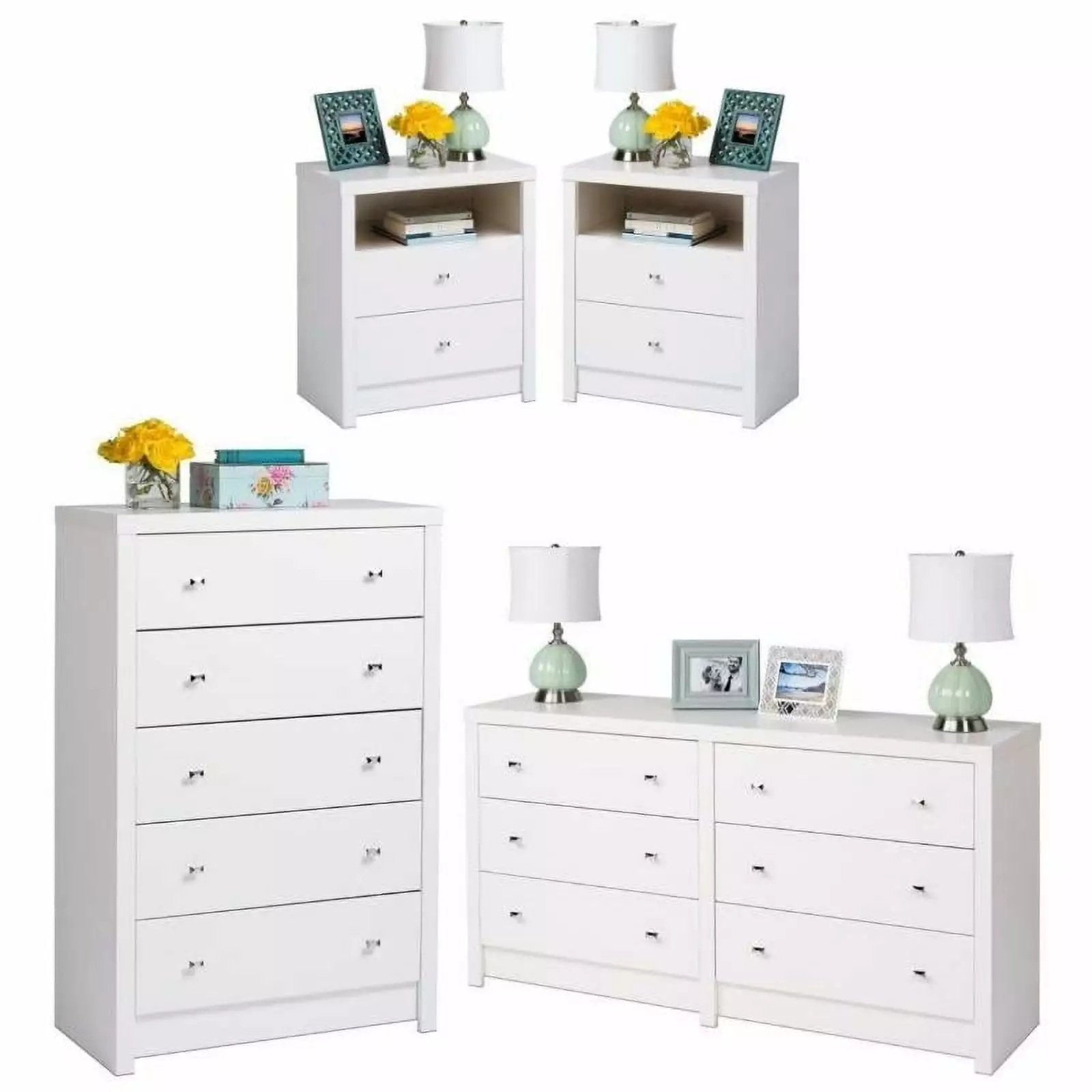 Home Square 4-Piece Bedroom Set 2 Nightstands 5-Drawer Chest & 6-Drawer Dresser