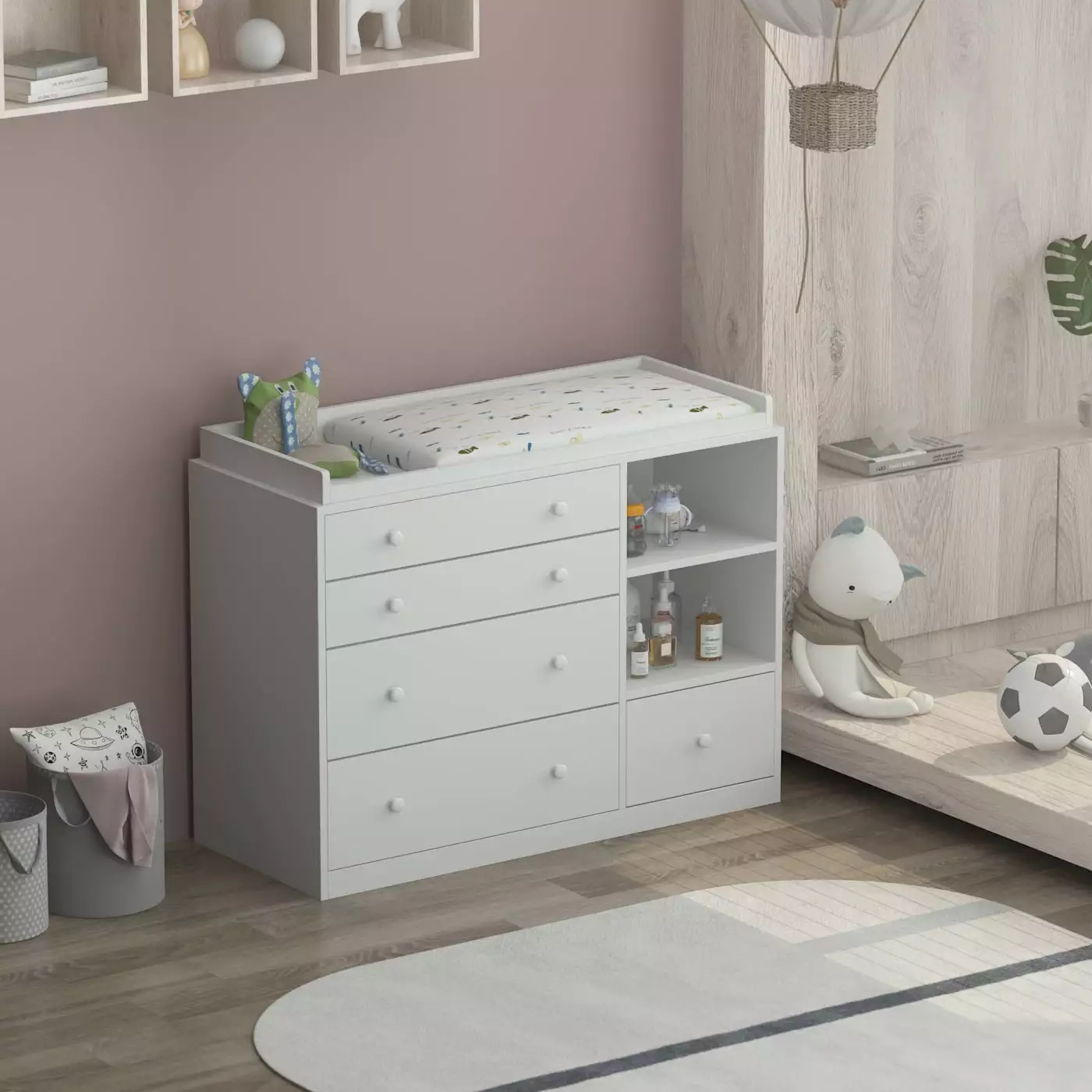 5 Drawer Universal Dresser Open Storage Compartment Baby Changing Table Nursery and Kids Rooms FUFU & GAGA