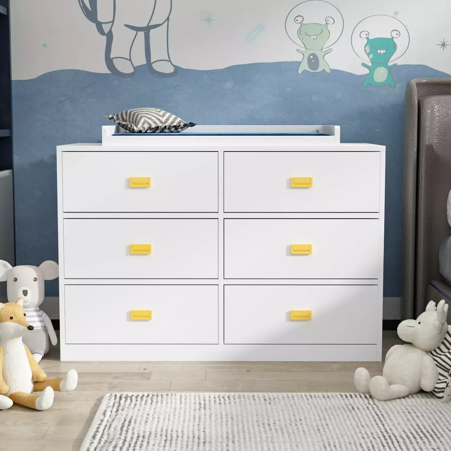 MONSLIPA 6 Drawer Double Dresser Nursery Dresser Chest Changing Table Top White