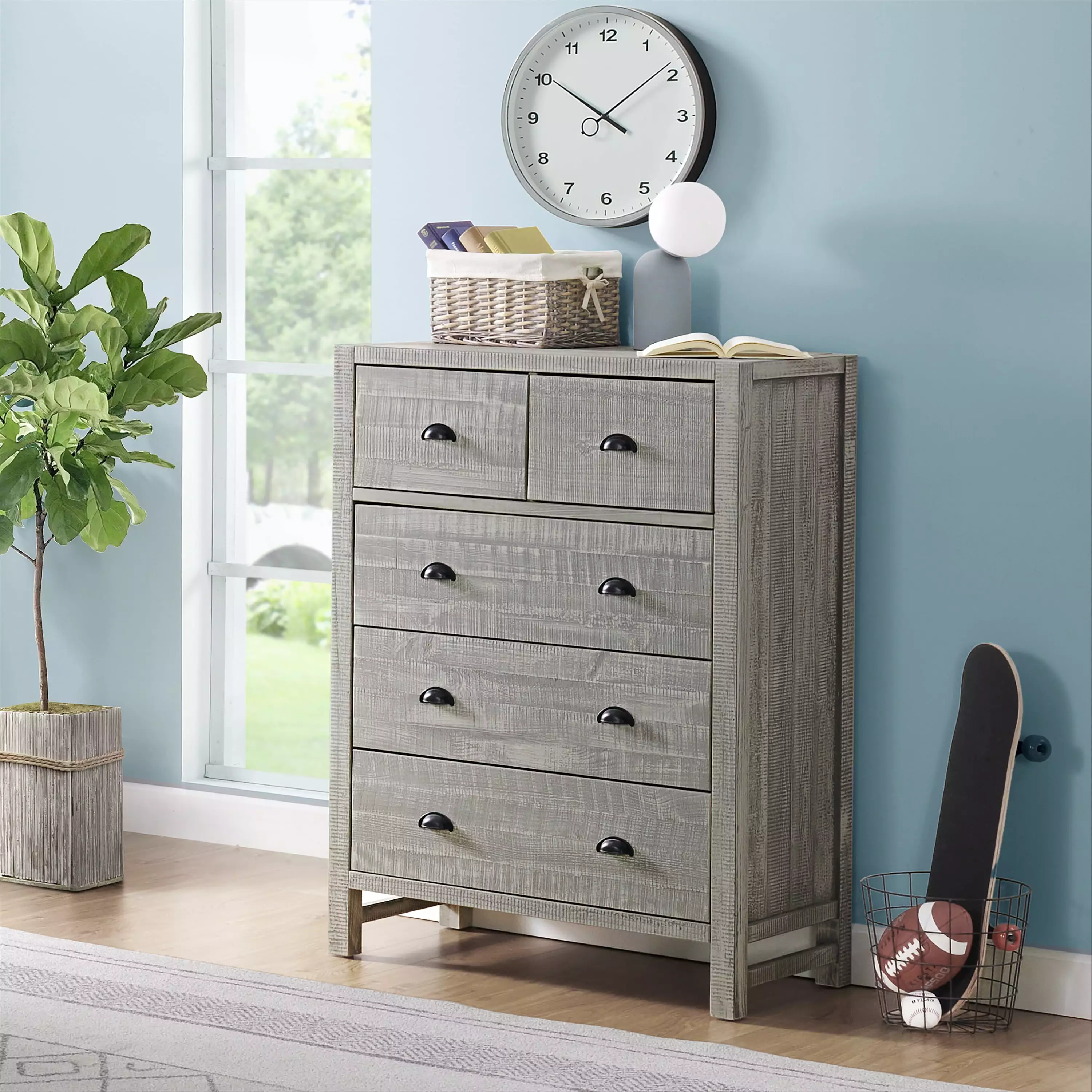 Alaterre Furniture Windsor 5-Drawer Chest Drawers Driftwood Gray Bedroom Storage