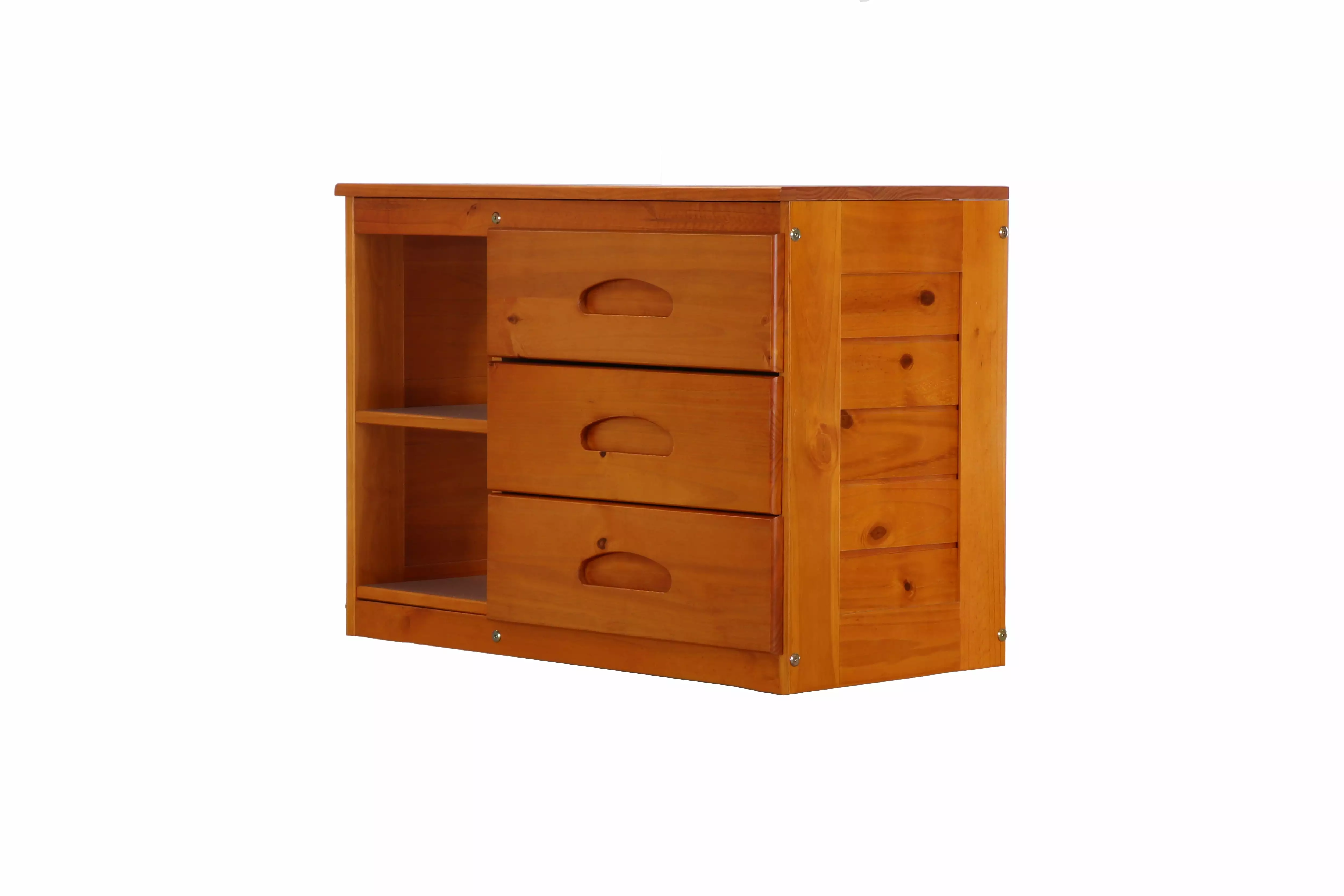 Uncovery World Furniture Kids 3 Drawer Bedside Chest Shelves Honey Finish Discovery World Furniture