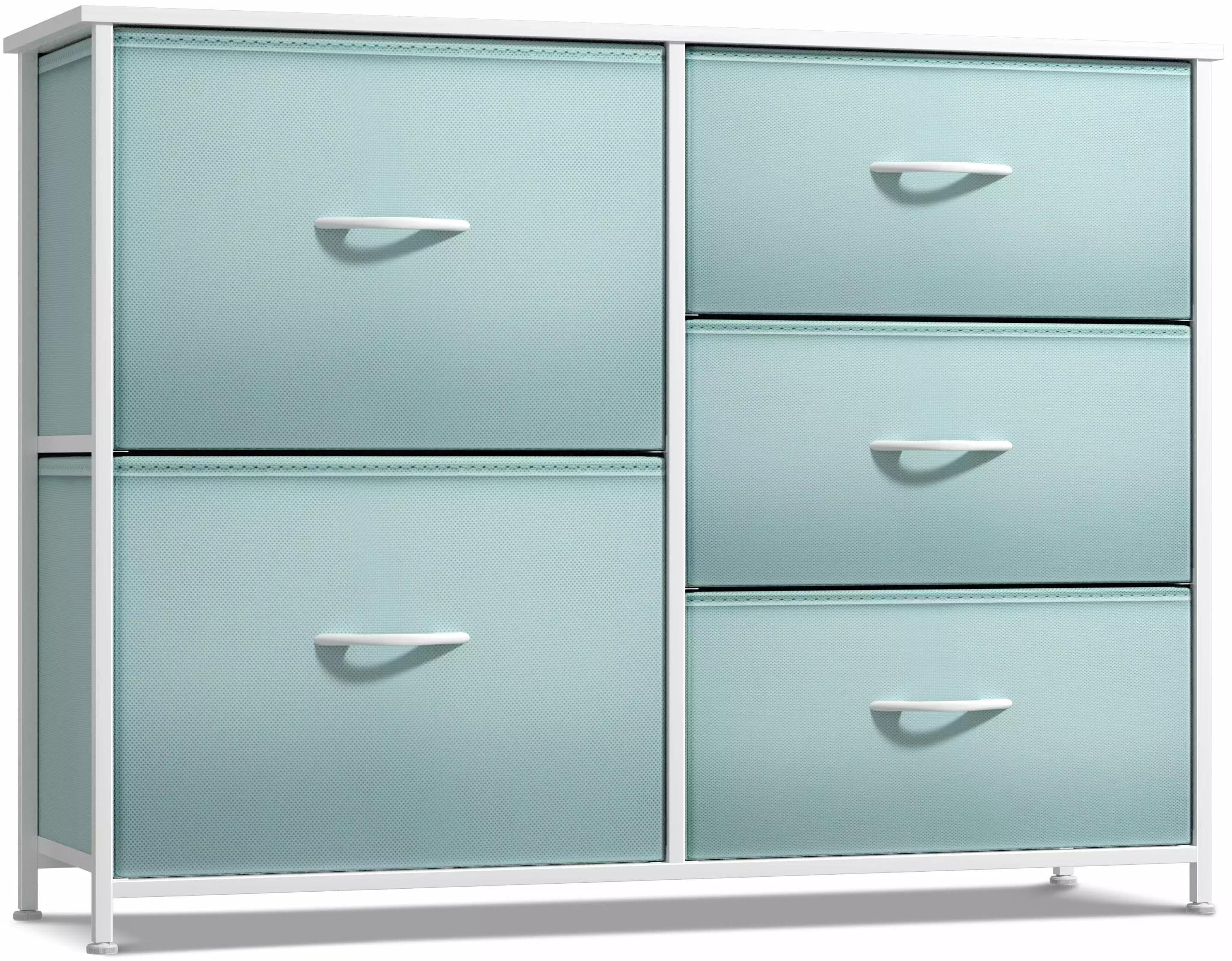 Sorbus Kids Dresser 5-Drawer Storage Chest Steel Frame Wood Top and Fabric Bins Aqua