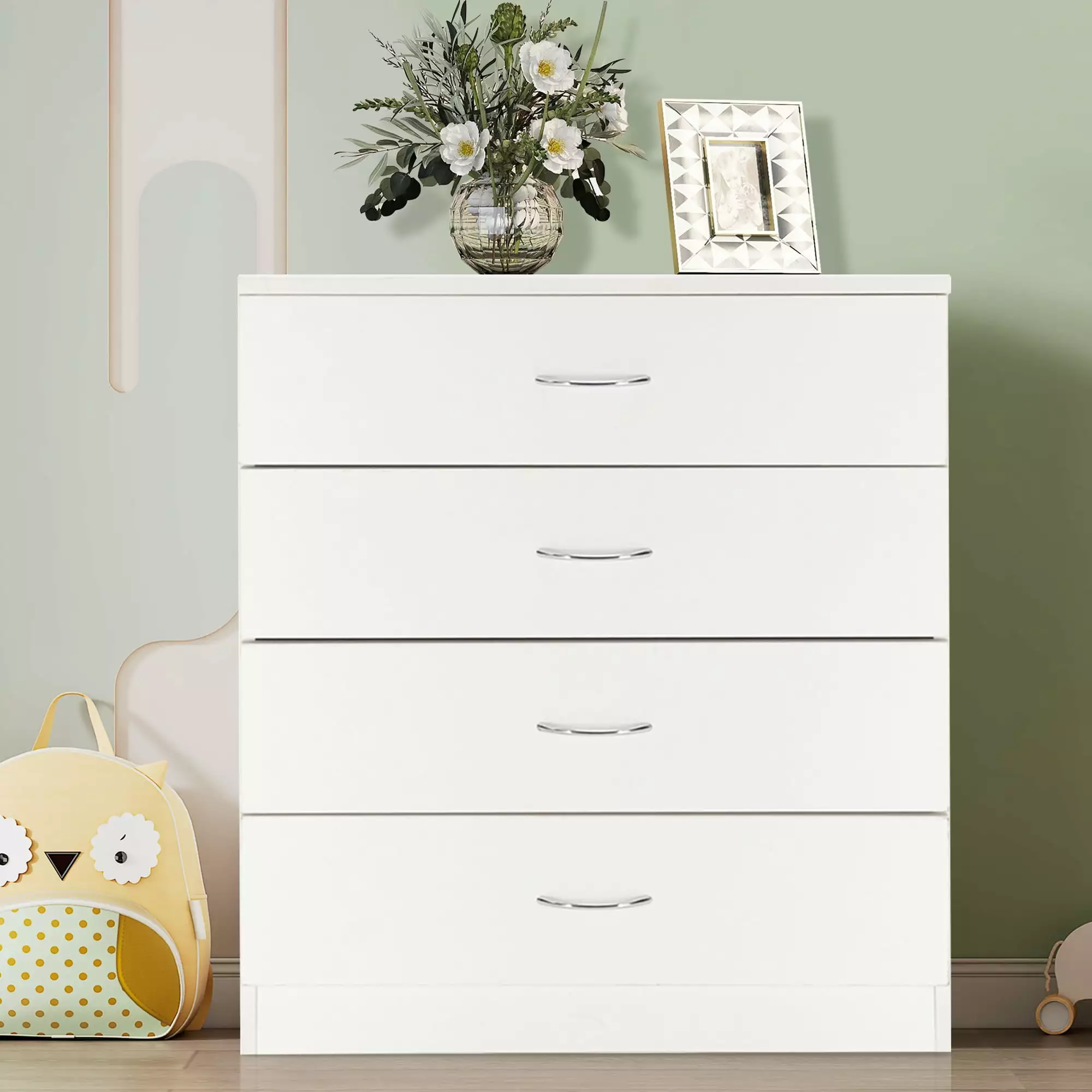 BTMWAY White Dressers Bedroom Modern 4 Drawer Chest Drawers Small Cabinet Wood Nightstand