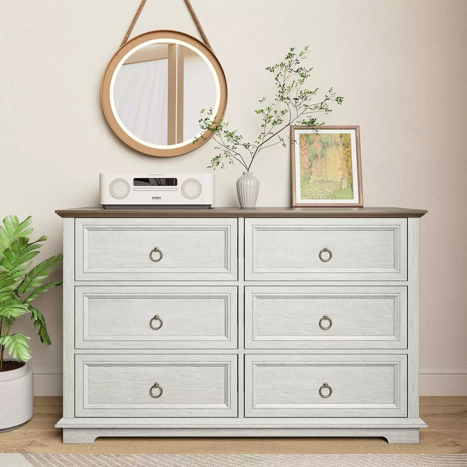 FAGAGA 6 Drawer Wood Dresser Modern Storage Cabinet Kids Room Wide Chest Drawers White