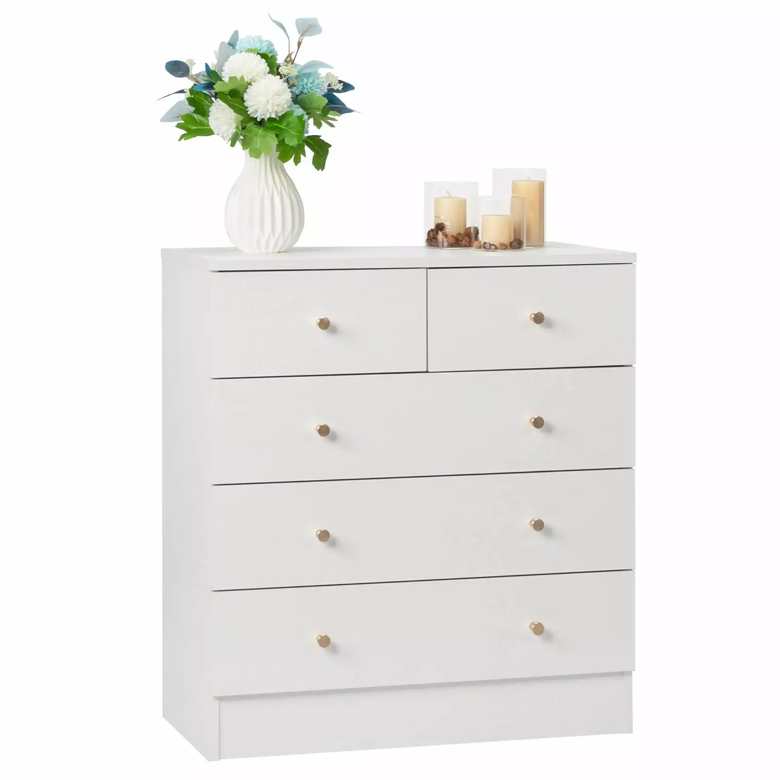 Zimtown 5-Drawer Dresser Chest Wooden Storage Cabinet Bedroom Living Room Hallway White FCH