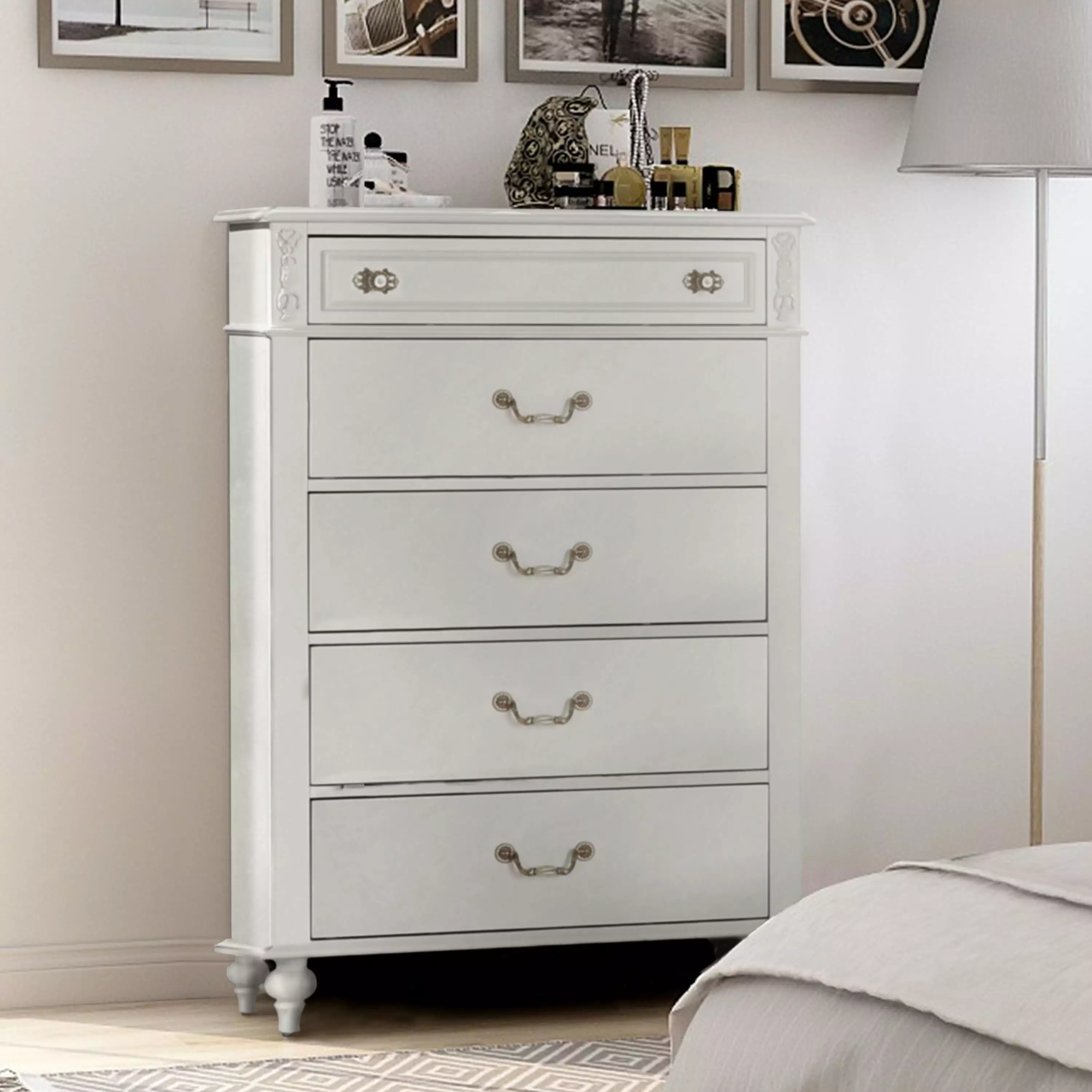 Furniture America Kylee 5-Drawer Wood White Kids Chest Bedroom