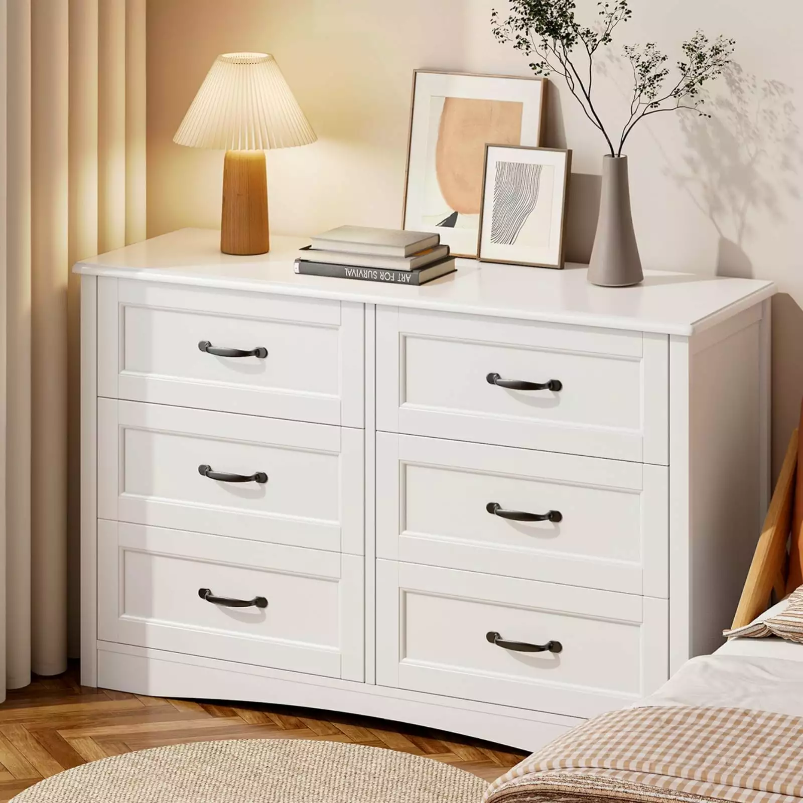 White Dresser Bedroom Lofka 6 Drawers Dresser Modern Wood Double Chest Drawers