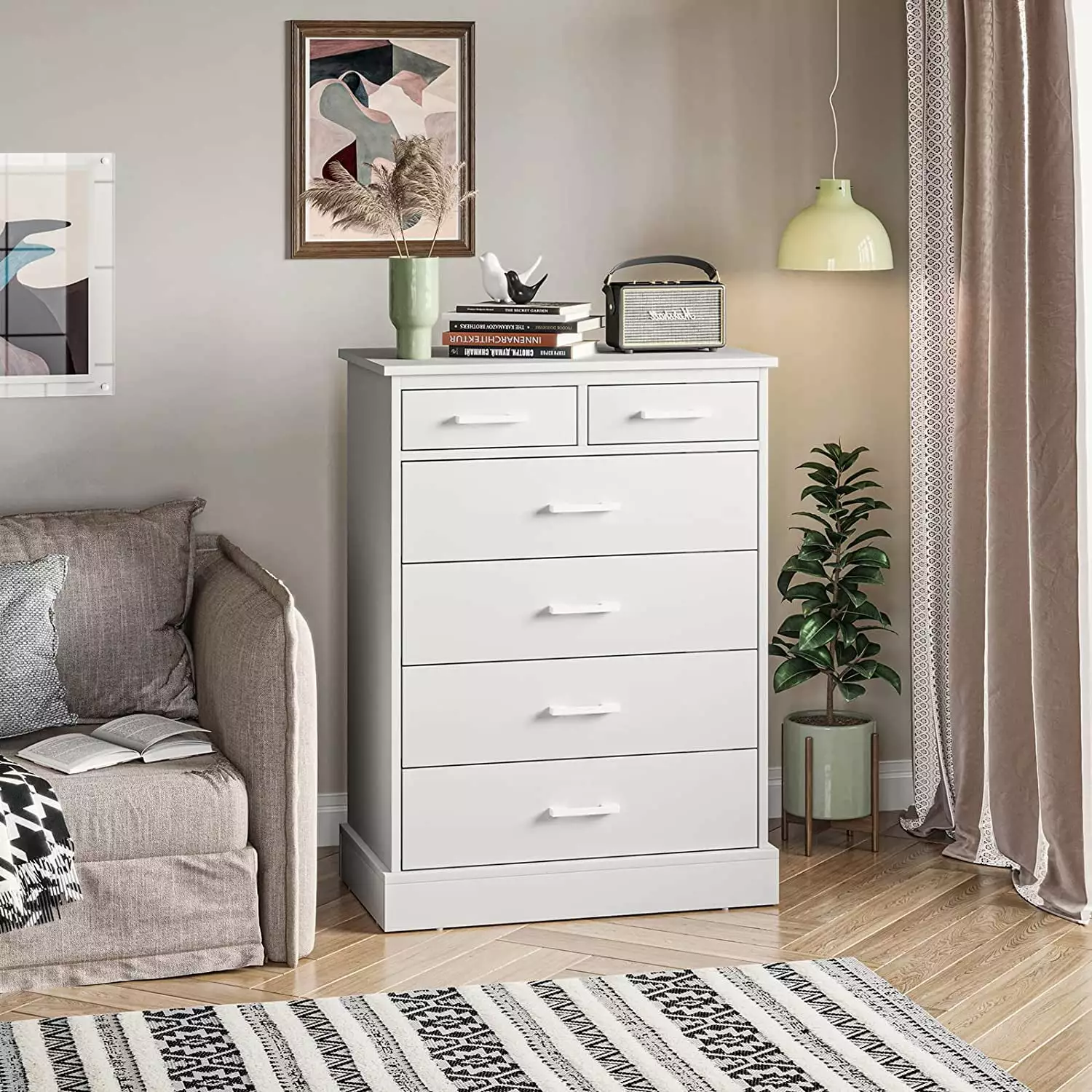 White Dresser 6 Drawers - Modern Storage Tower Bedroom Hallway Closet Office Mabor