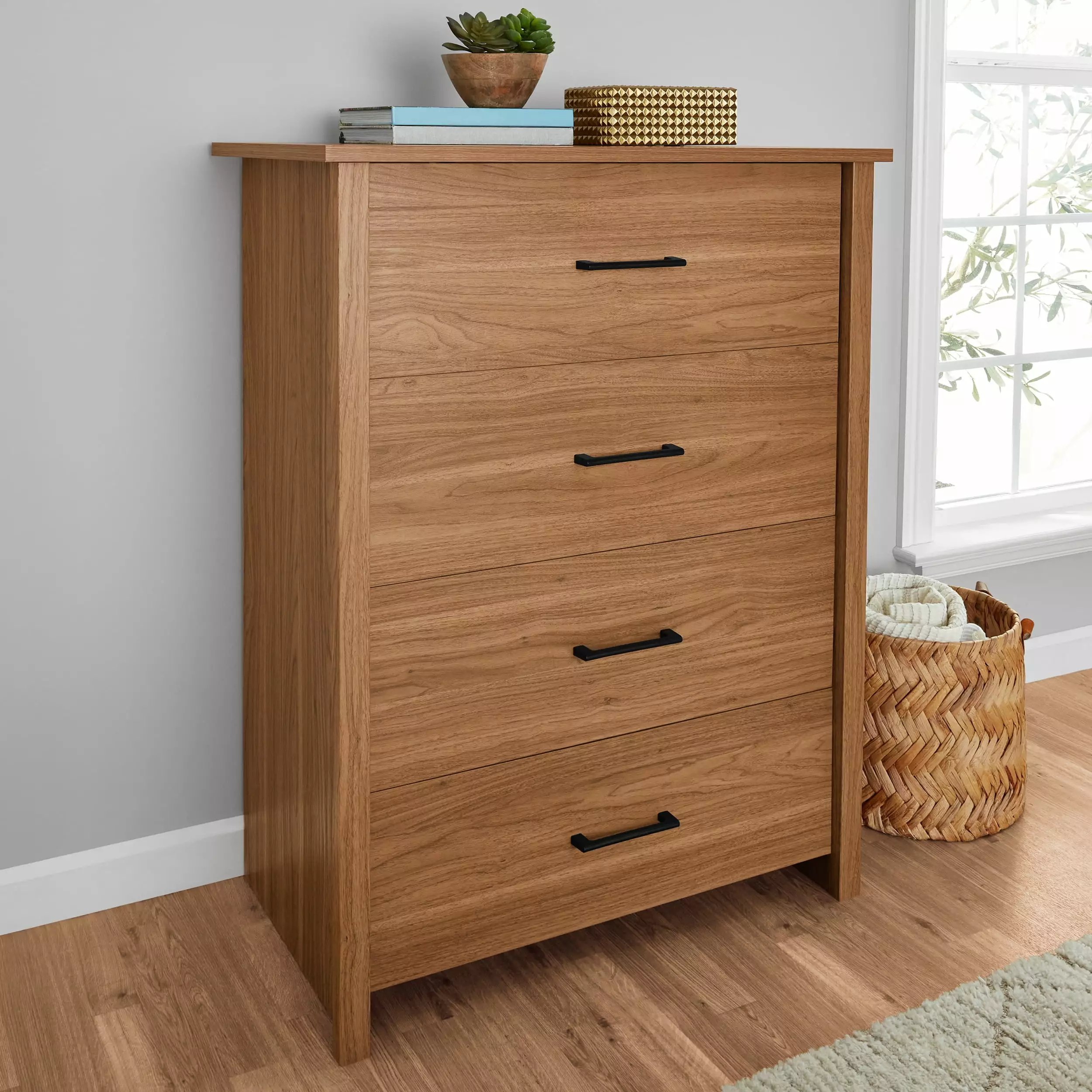 Mainstays Hillside 4-Drawer Dresser - Walnut Finish