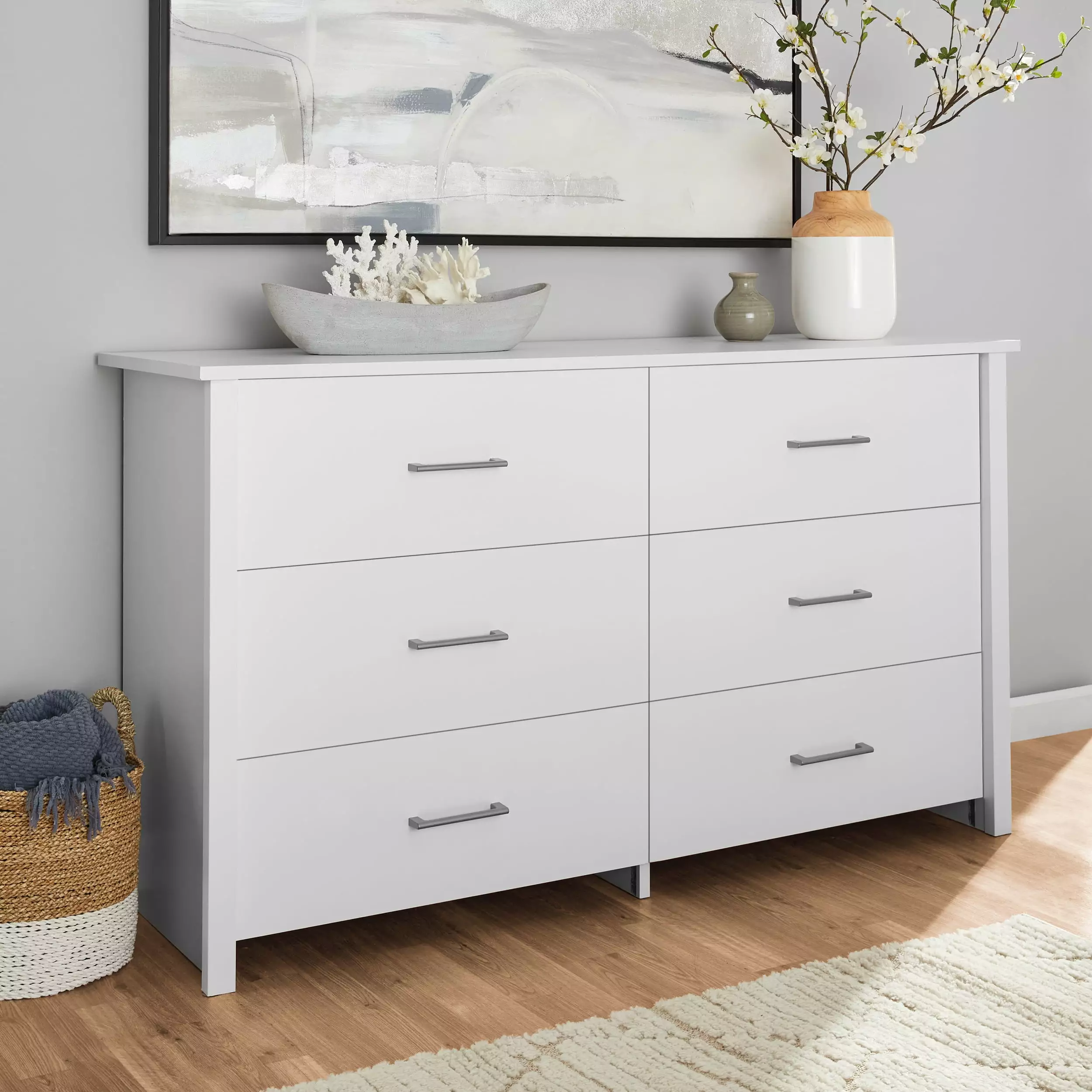 Mainstays Hillside 6-Drawer Dresser Soft White Finish Bedroom Storage