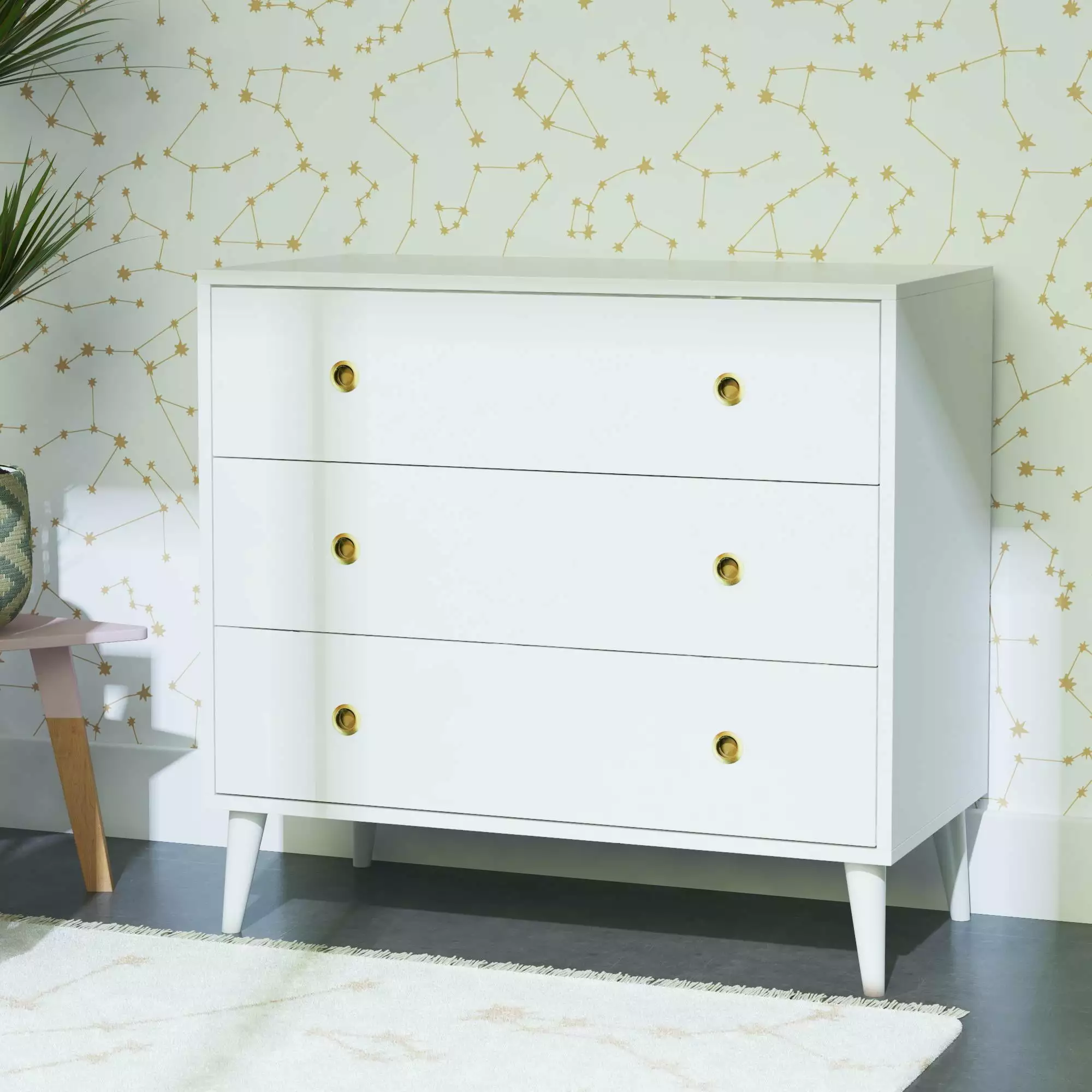 Novogratz Harper 3-Drawer Kids Wood Storage Dresser White - Modern Children's Furniture