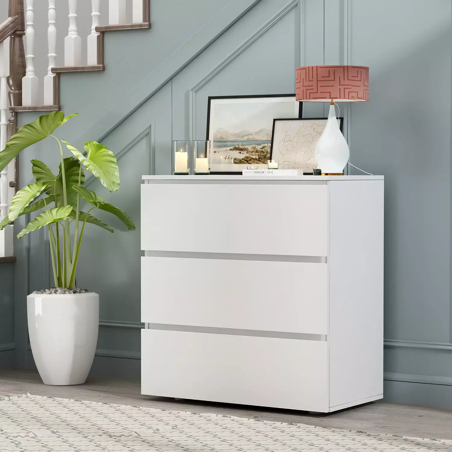 OXYLIFE 3 Drawer White Dresser Chest Bedroom and Living Room Storage