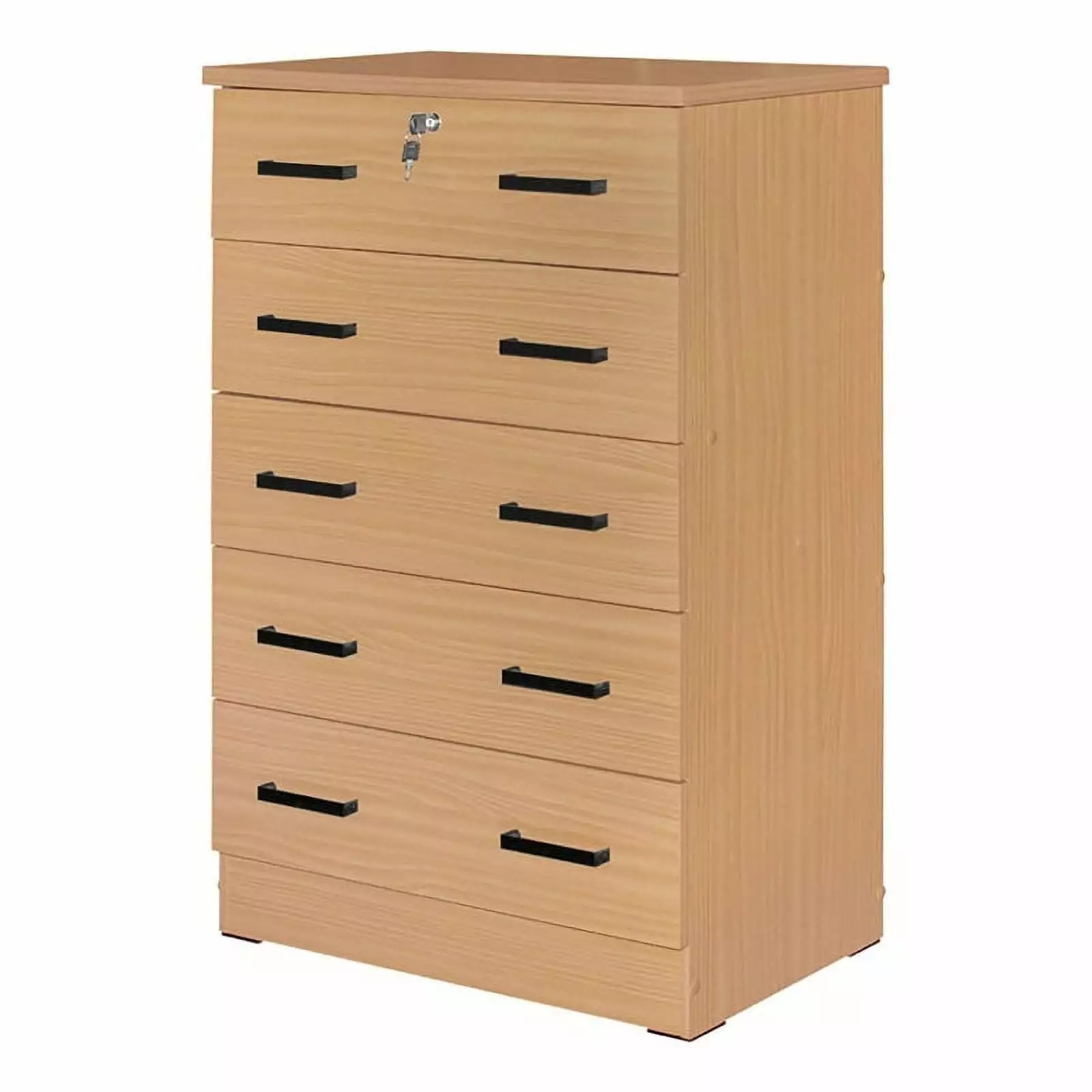 Pemberly Row Modern 5-Drawer Engineered Wood Chest Dresser Maple - Lockable Storage