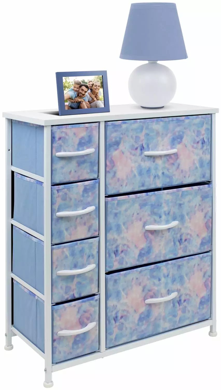 Sorbus 7-Drawer Chest Dresser Nursery and Children's Rooms Wood Top Fabric Drawers Tie-dye