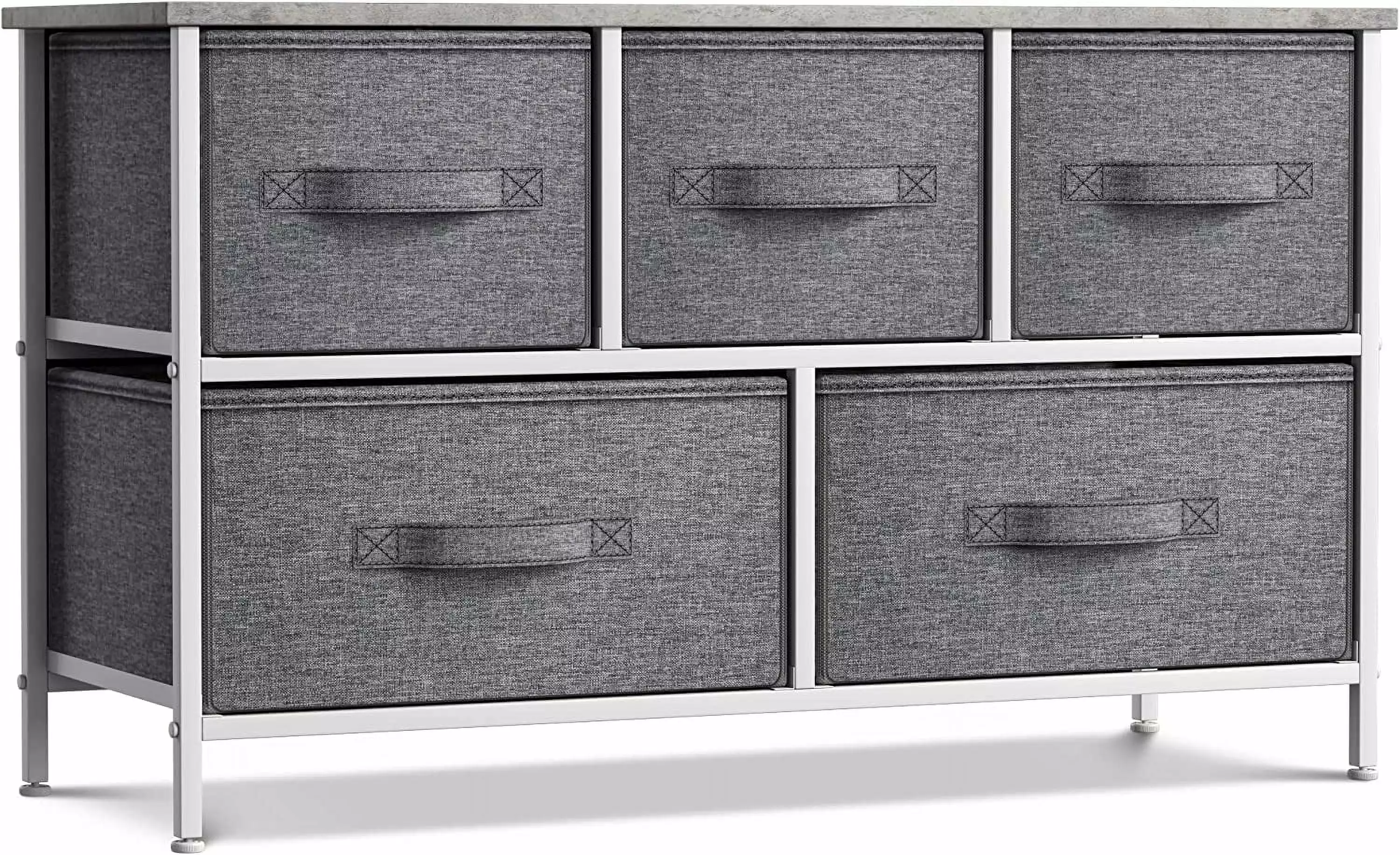 Sorbus Dresser Drawers 5 Easy Pull Fabric Cube Bins Gray TV Stand Bedroom Arranger