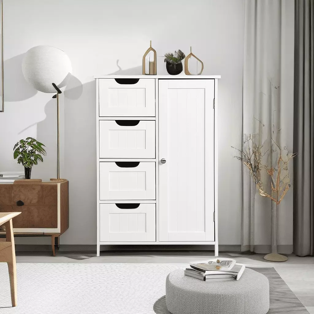4 Drawer Dresser Bedroom White Chest Drawers Door Children Modern Storage Cabinet Swonuk