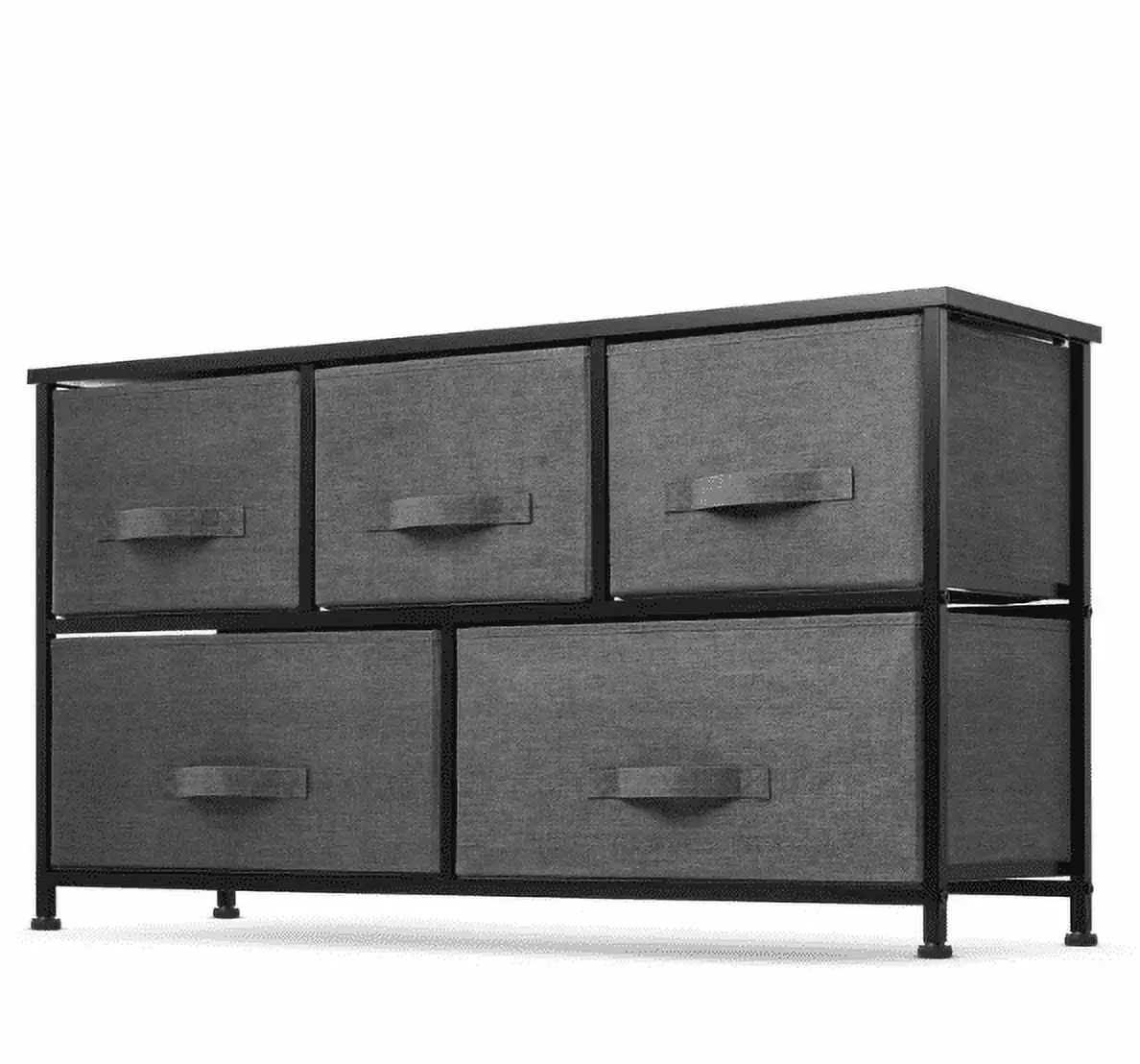 Zimtown 2 Tier 5-Drawer Wide Fabric Dresser Storage Tower Closet Bedroom Living Room Gray