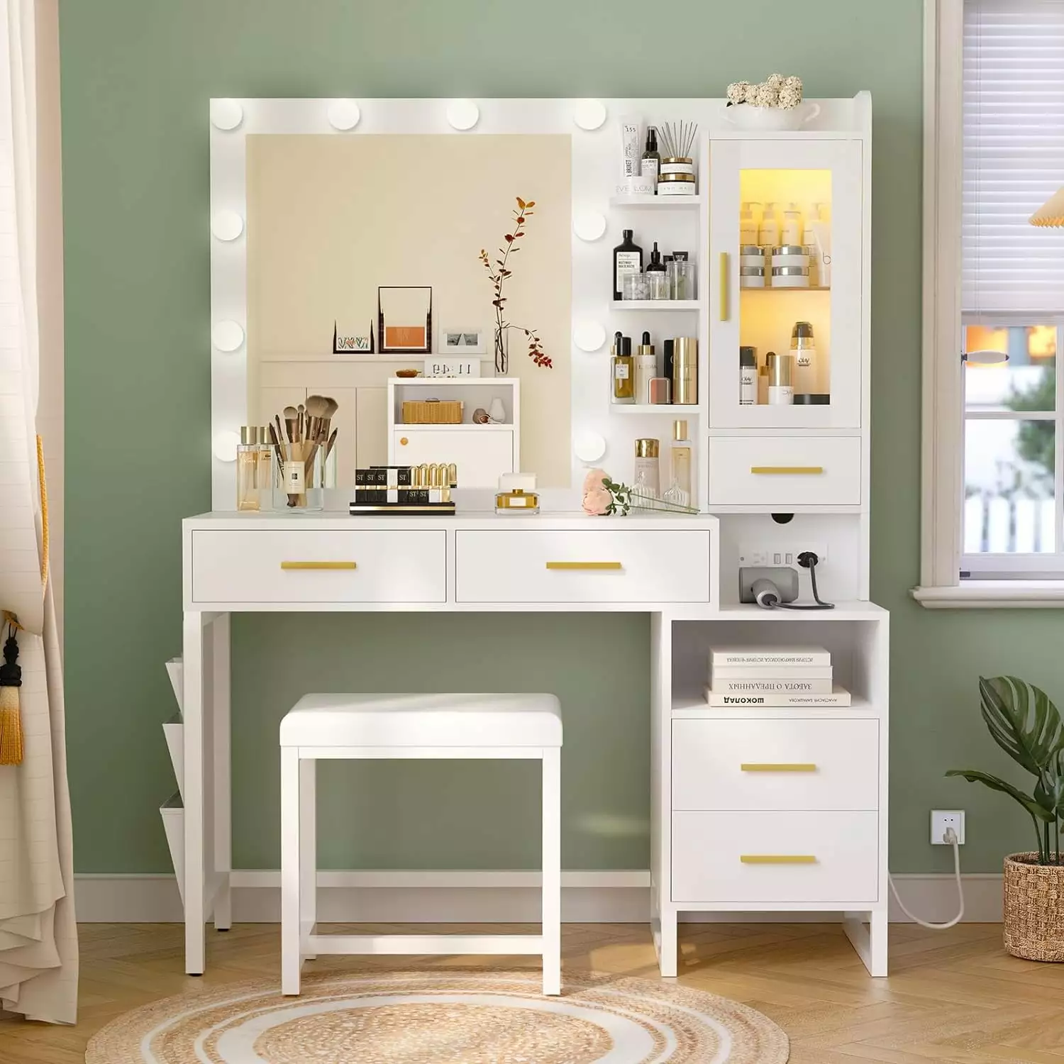 Dnxao Vanity Desk Mirror and Lights - Makeup Table Charging Station White
