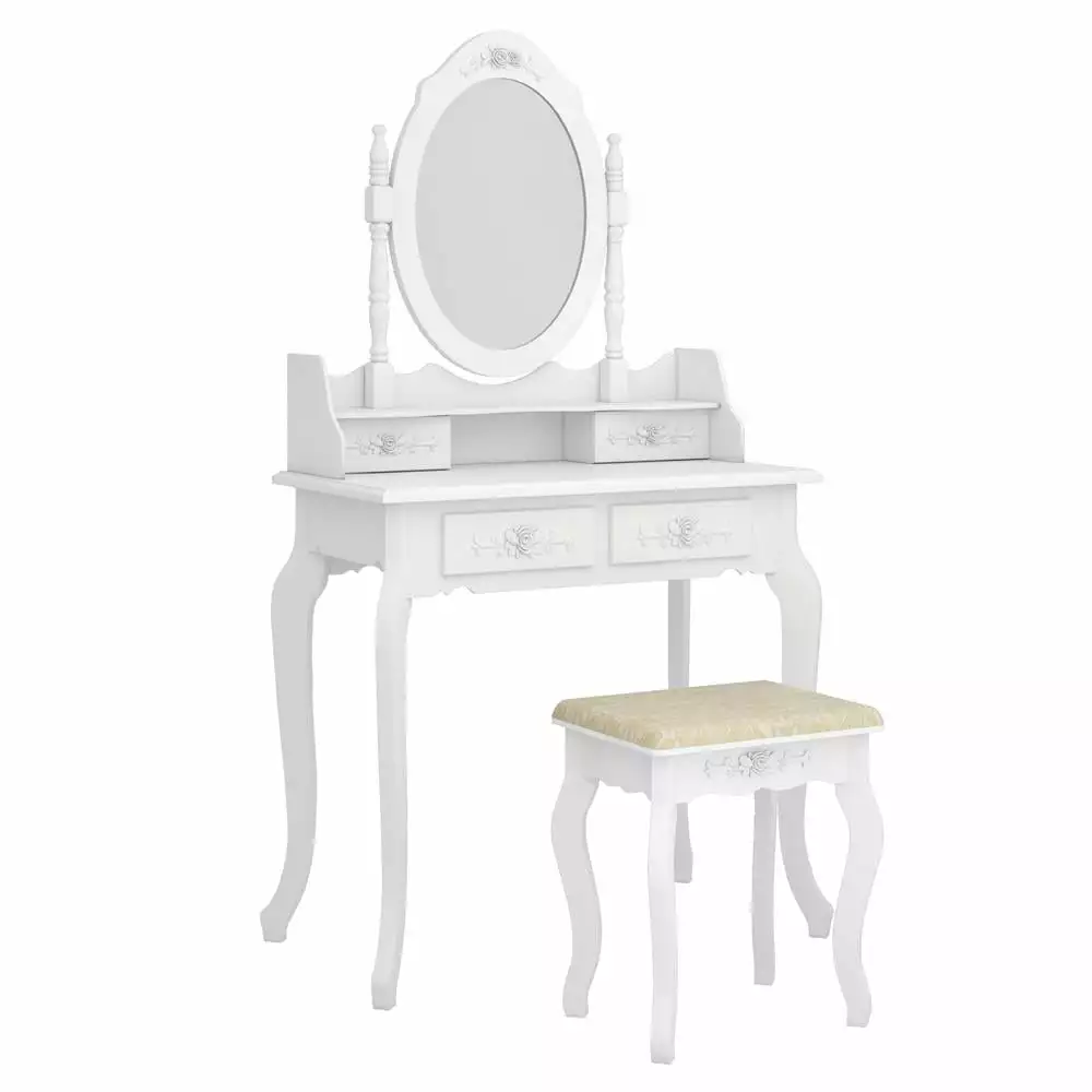 Ktaxon Vanity Set Dressing Table 360-Degree Rotation Removable Mirror and 4-Drawers White