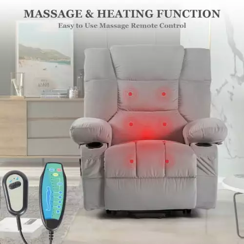 Power Lift Recliner Chair Elderly Heat Massage Infinite Position and Side Pockets Living Room Recliner ANHUITAGS