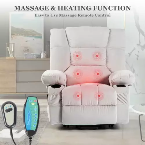 Power Lift Recliner Chair Elderly Heat Massage Infinite Position and Side Pockets Living Room Recliner ANHUITAGS