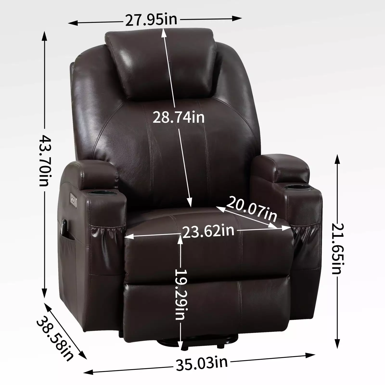 350lbs Okin Motor Power Lift Recliner Chair Massage and USB Port Brown Fencia