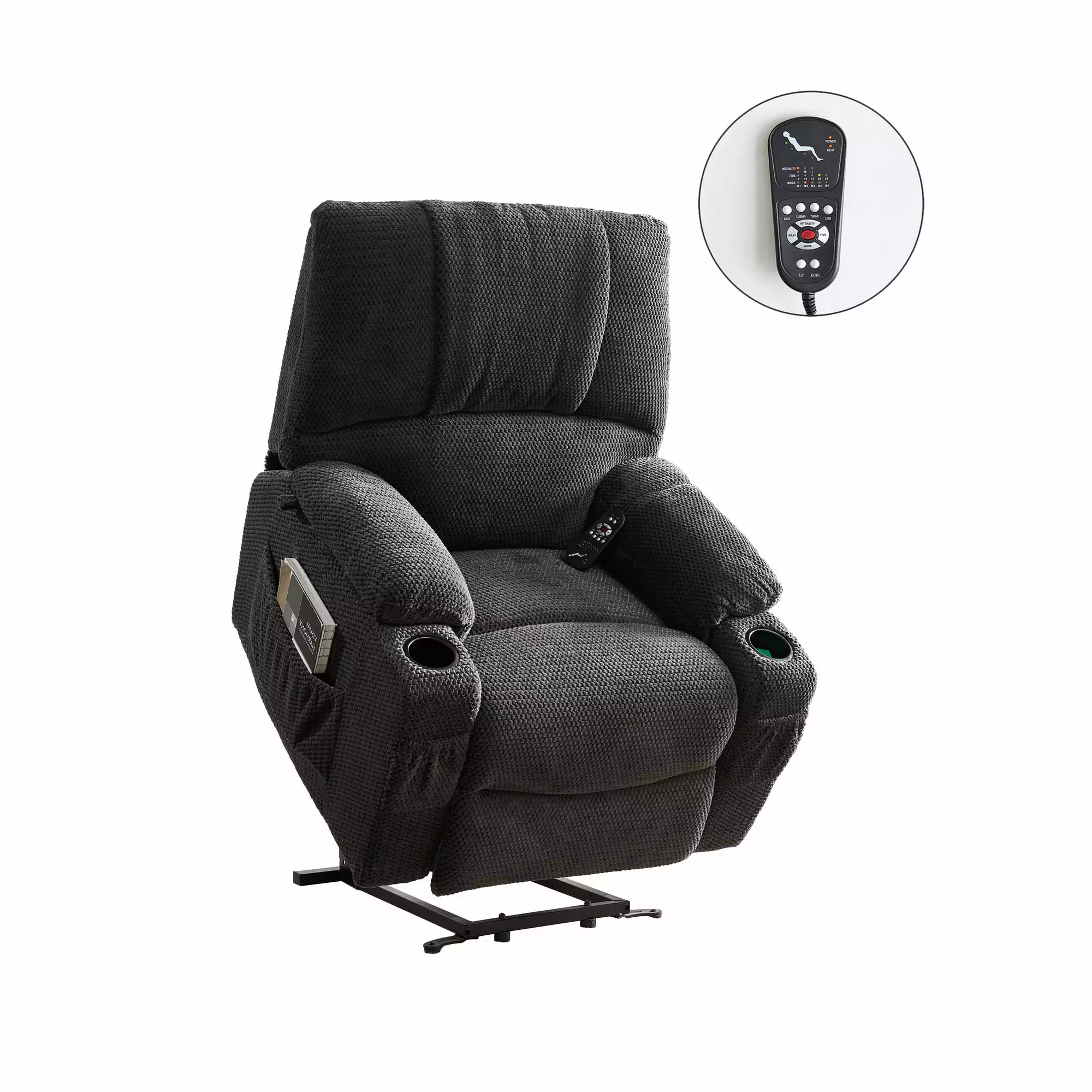 Large Size Electric Power Lift Recliner Chair Elderly Cozy Fabric Overstuffed Arm Comfort LUXMOD