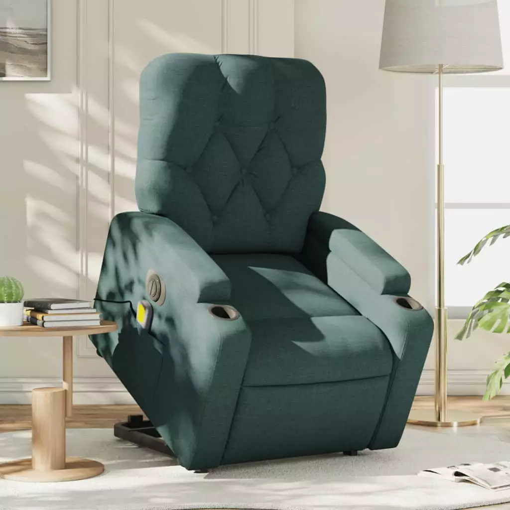 vidaXL Electric Stand Up Massage Recliner Chair Dark Green Fabric Lift Chair