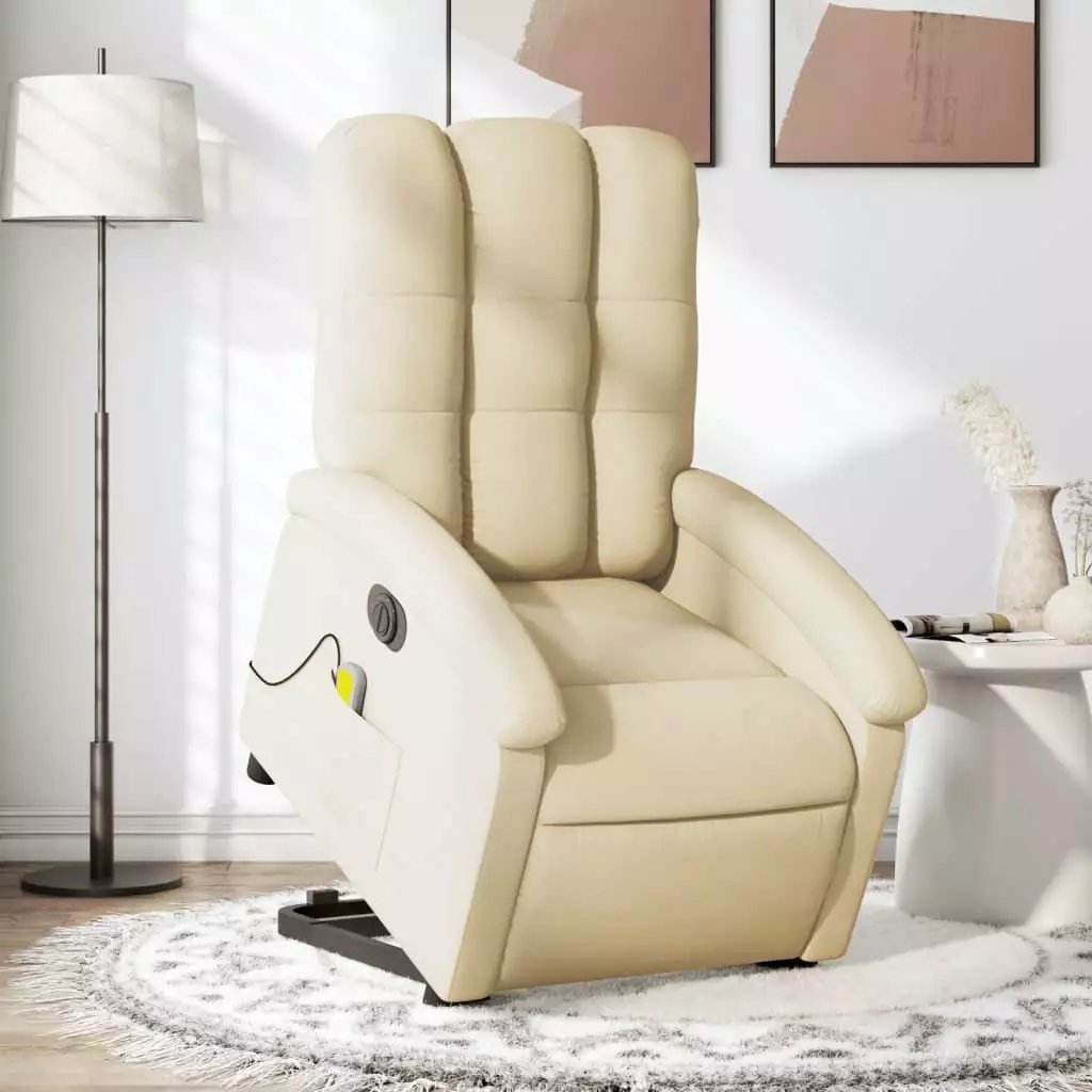 vidaXL Electric Stand up Massage Recliner Chair Cream Fabric Elderly