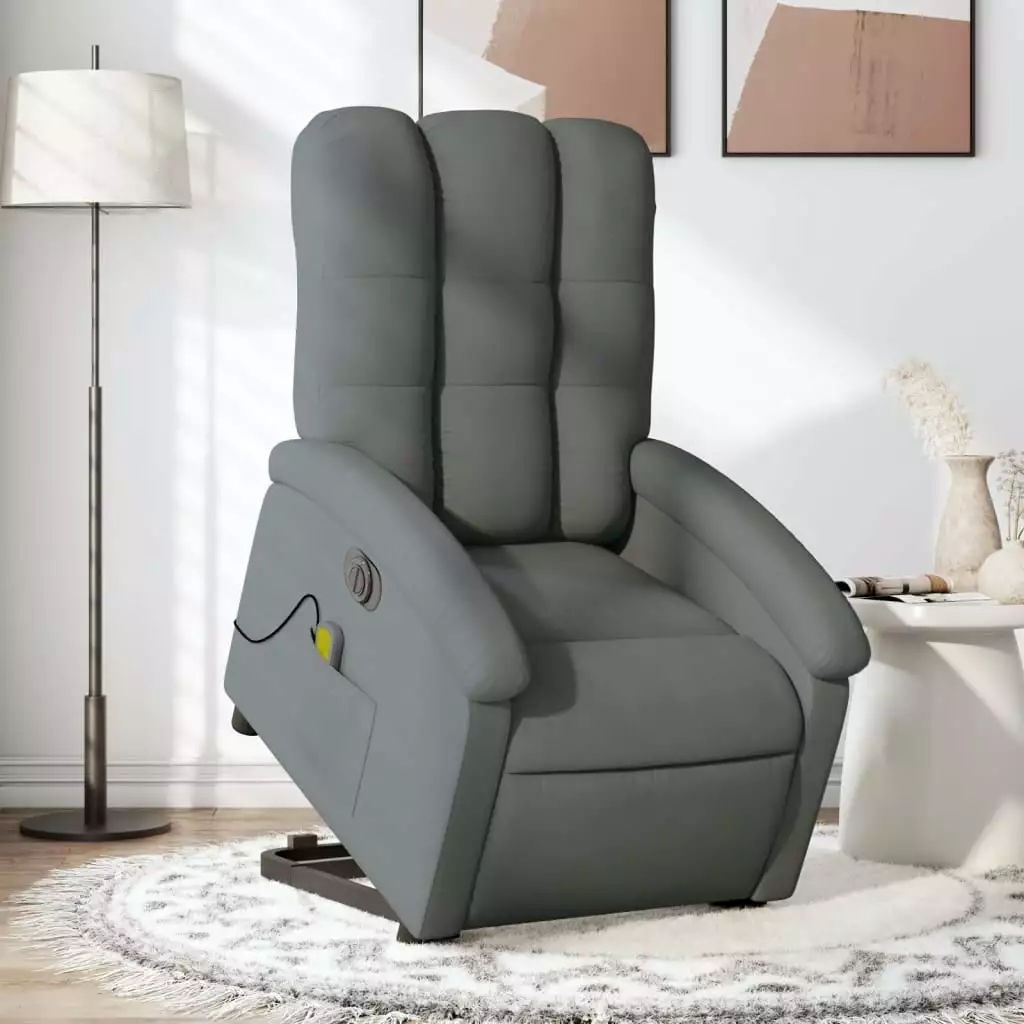 vidaXL Electric Stand up Massage Recliner Chair Dark Gray Fabric Remote Control