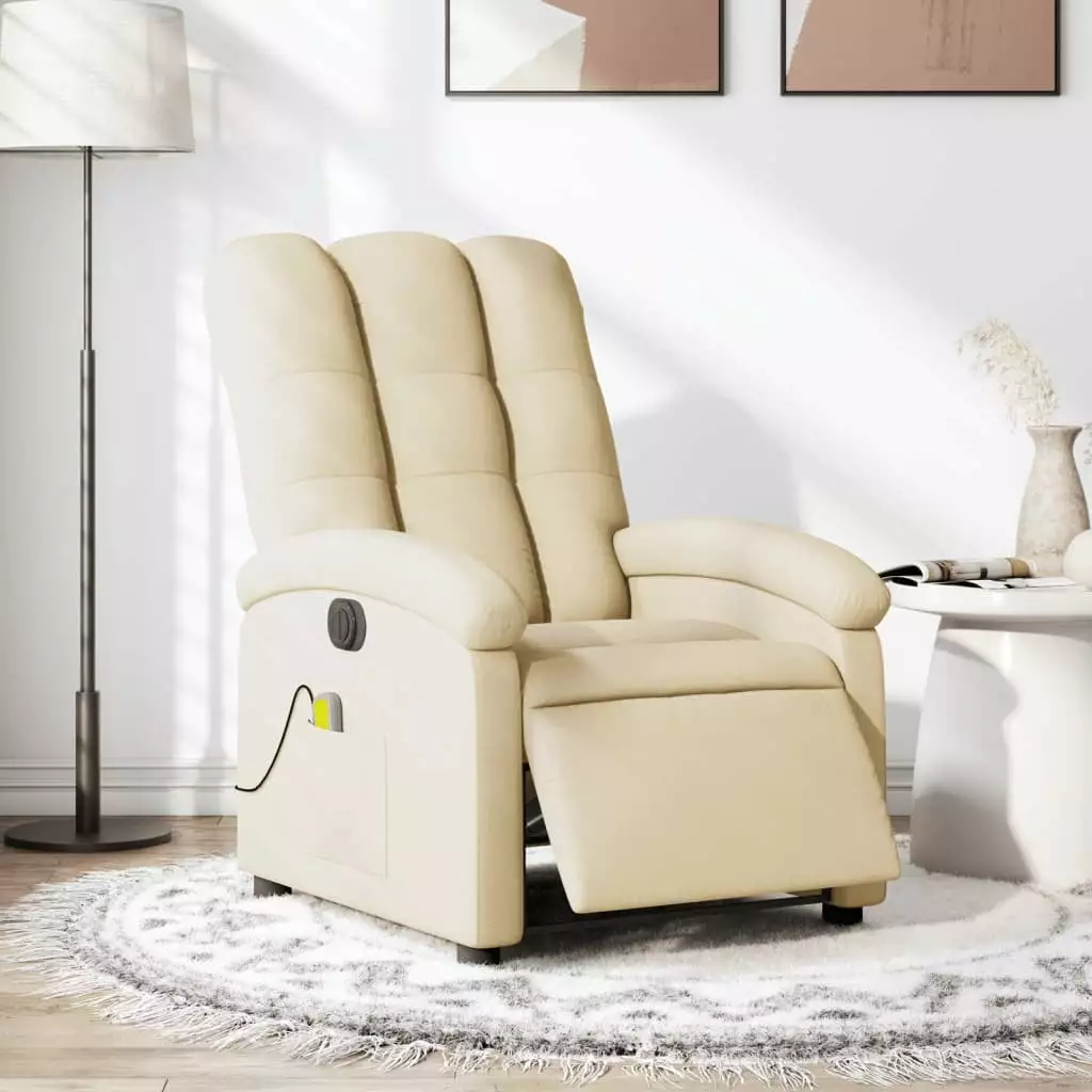 vidaXL Electric Massage Recliner Chair - Cream Fabric Comfort Living Room